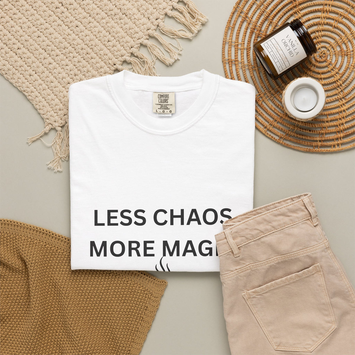 Less Chaos, More Magic T-Shirt — Cozy Coffee Cup Graphic Tee