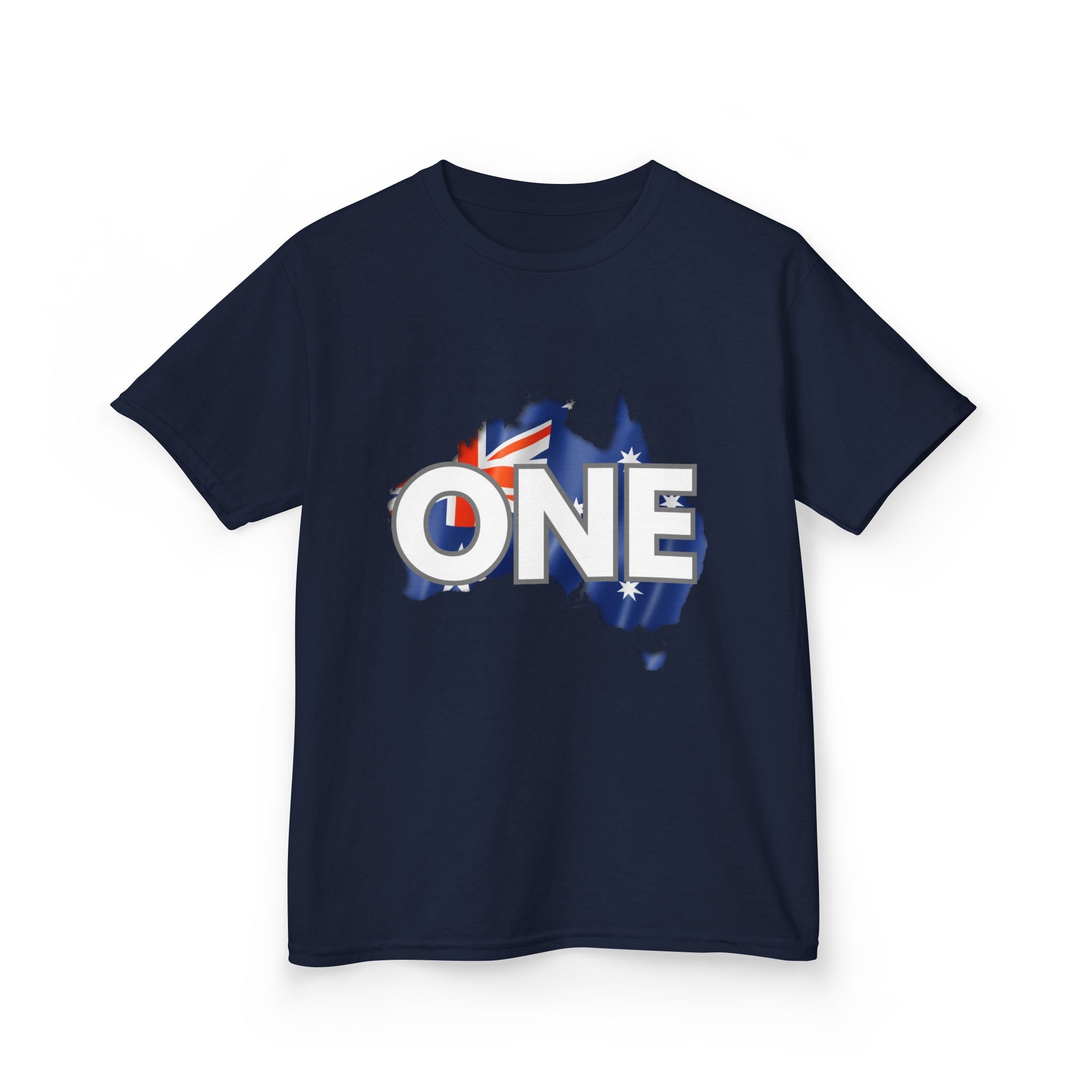 Kids Tee — "ONE" Australia Map Flag Unity Design (Patriotic Australia Day Shirt)