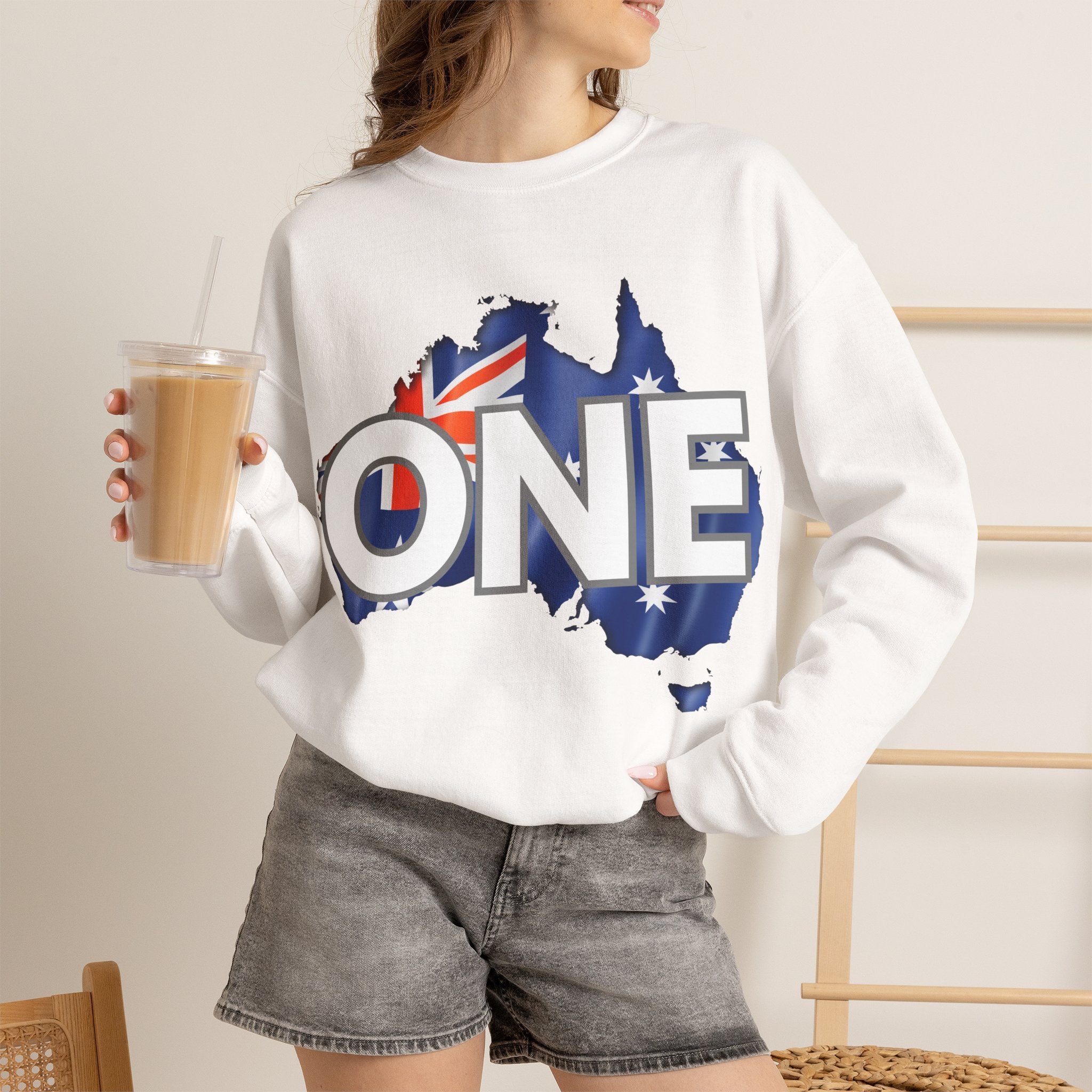 Australia ONE Flag Crewneck Unity Sweatshirt – Patriotic Aussie Map Design