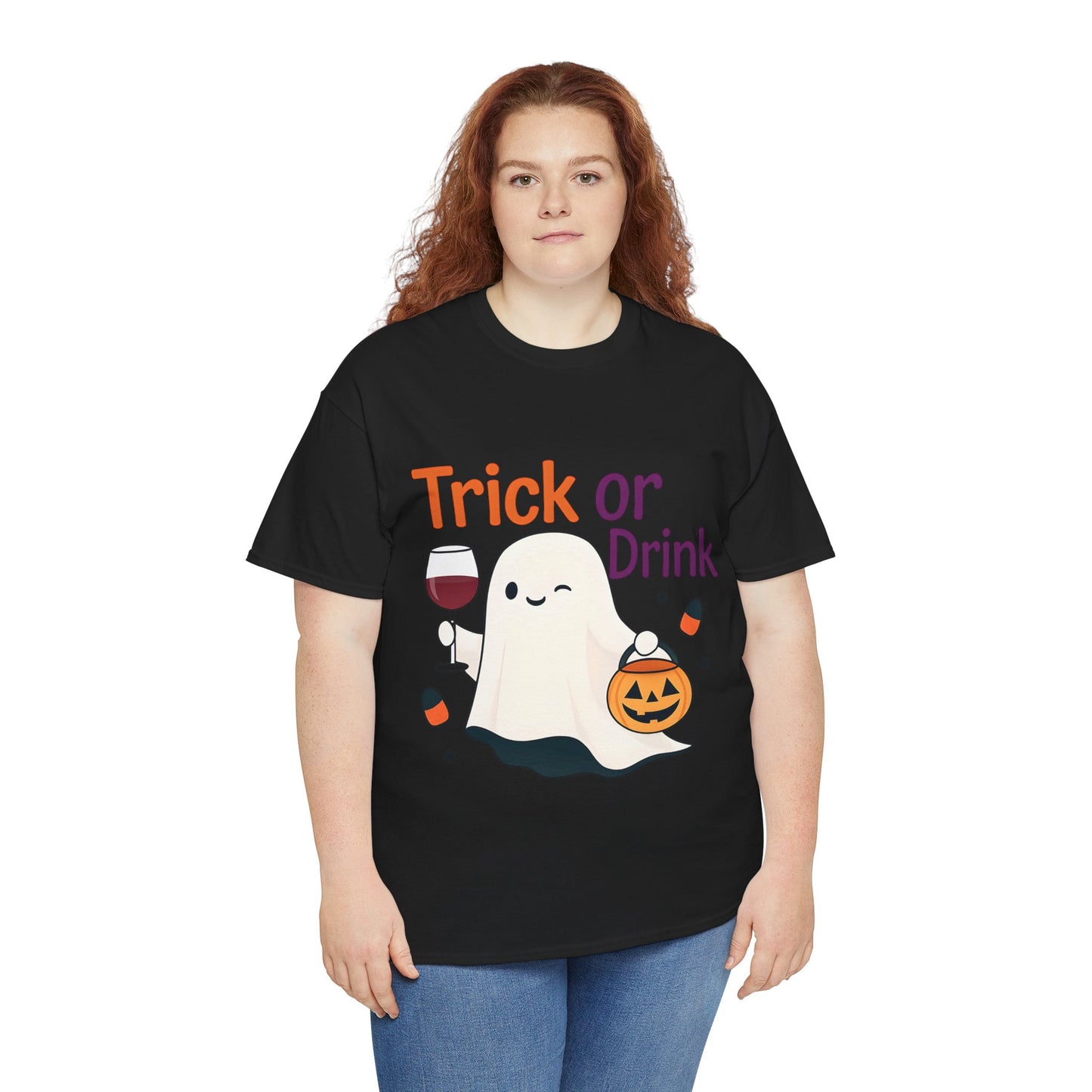 Halloween Ghost Tee, Fun Unisex Tee, Trick or Drink T-Shirt, Casual Halloween Apparel, Spooky Season Gift, Seasonal Humor Shirt