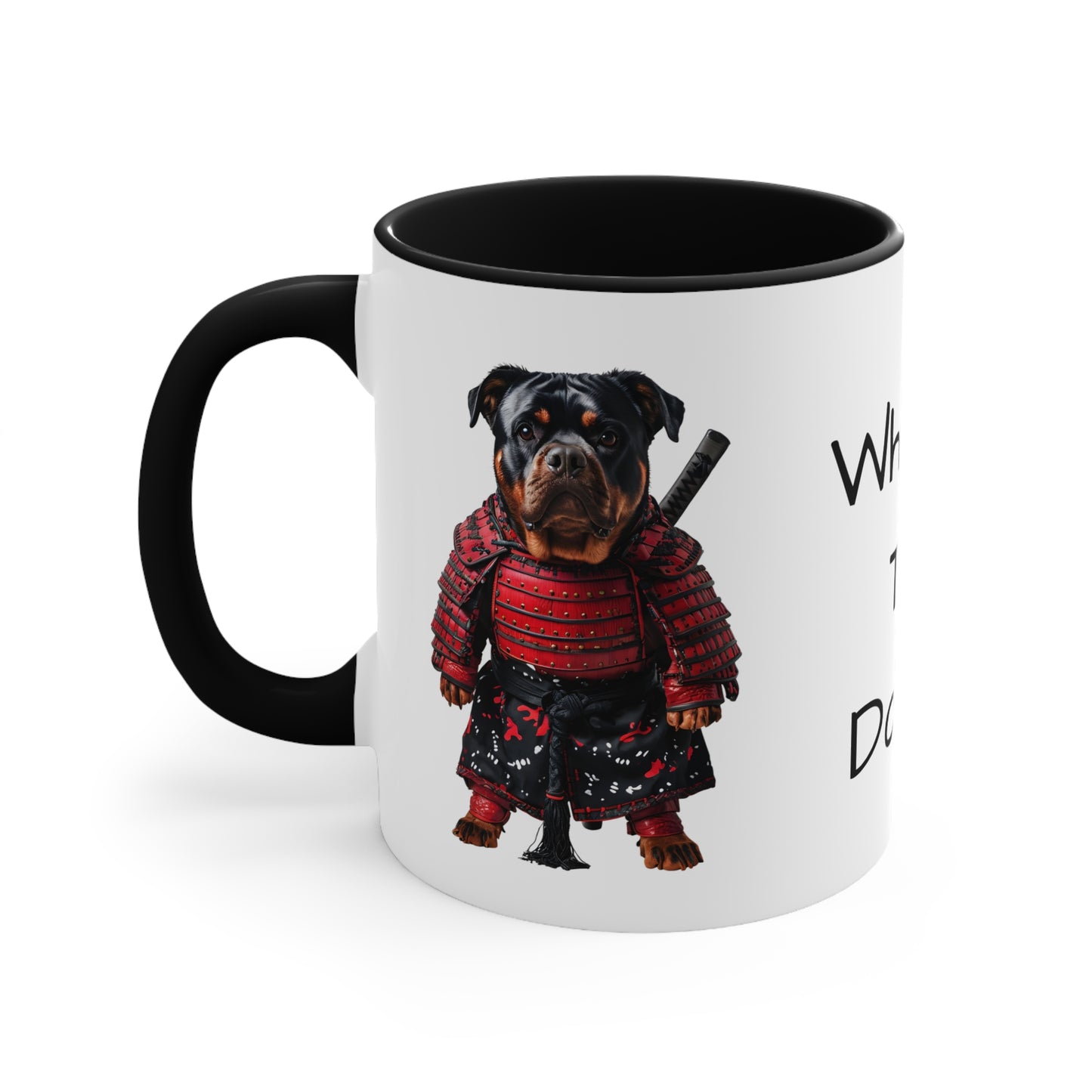 Rottweiler in Samurai Outfit Accent Mug Where's the donuts Perfect Gift for Dog Lovers & Pet Owners
