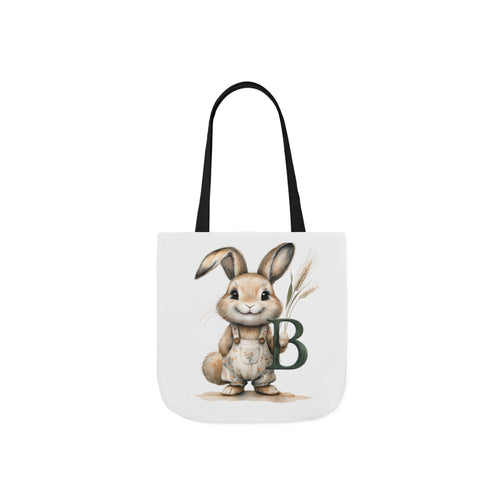 Adorable Letter B Bunny Canvas Tote Bag 5-Colour Straps, Cute Gift for Kids, Eco-Friendly Beach Bag, Spring Tote for Easter, Bunny Lover Gift