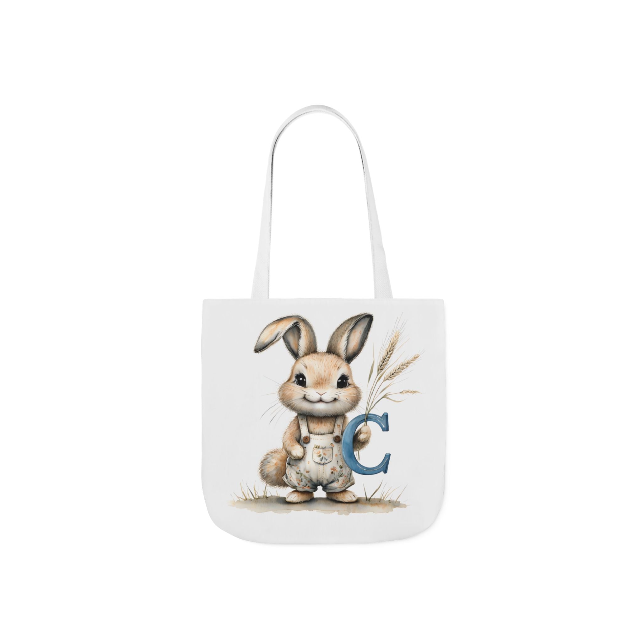 Adorable Letter C Bunny Canvas Tote Bag 5-Colour Straps, Cute Easter Gift, Eco-Friendly Shopper, Animal Lover's Accessory, Spring Decor