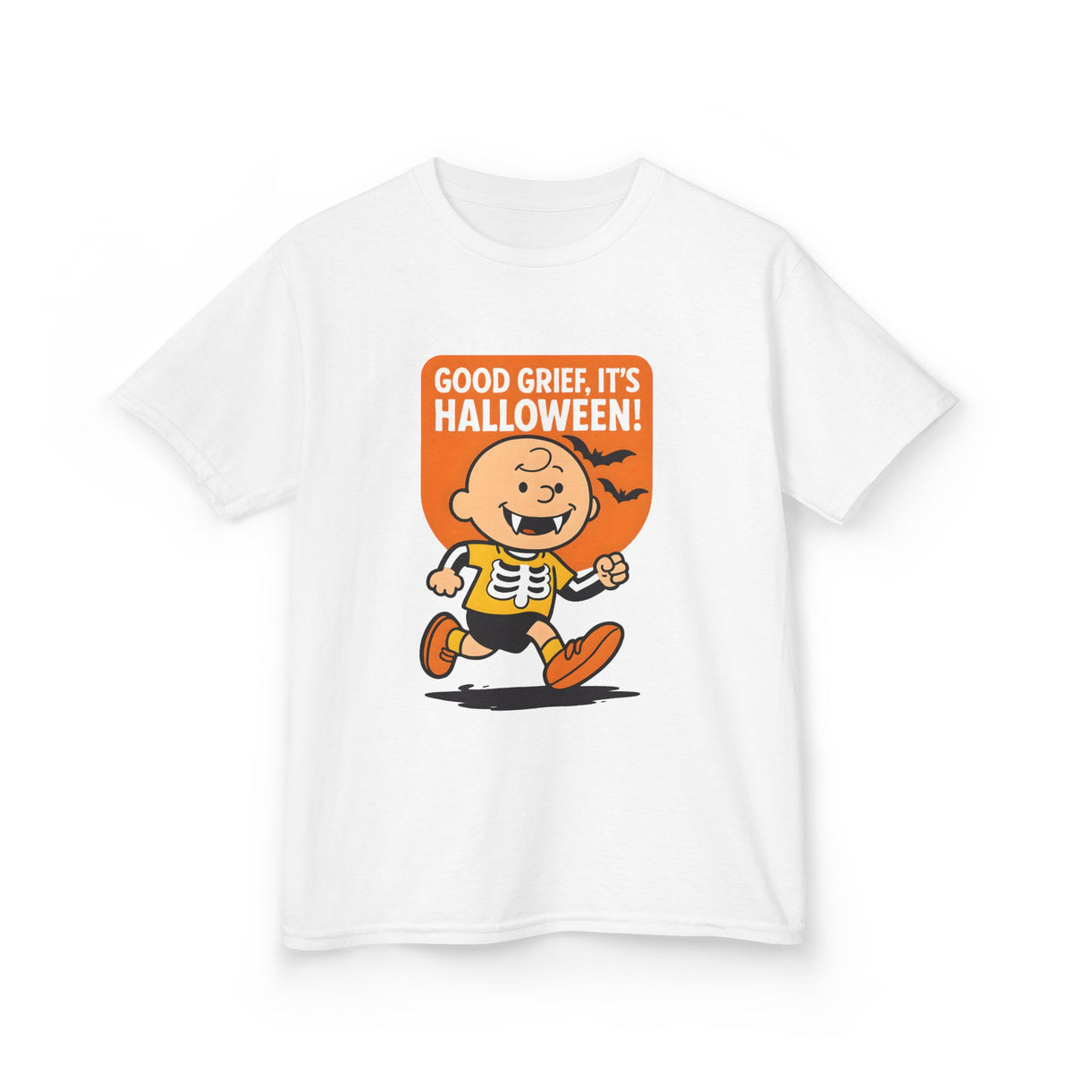 White kids Halloween graphic T-shirt, crew neck, short sleeves