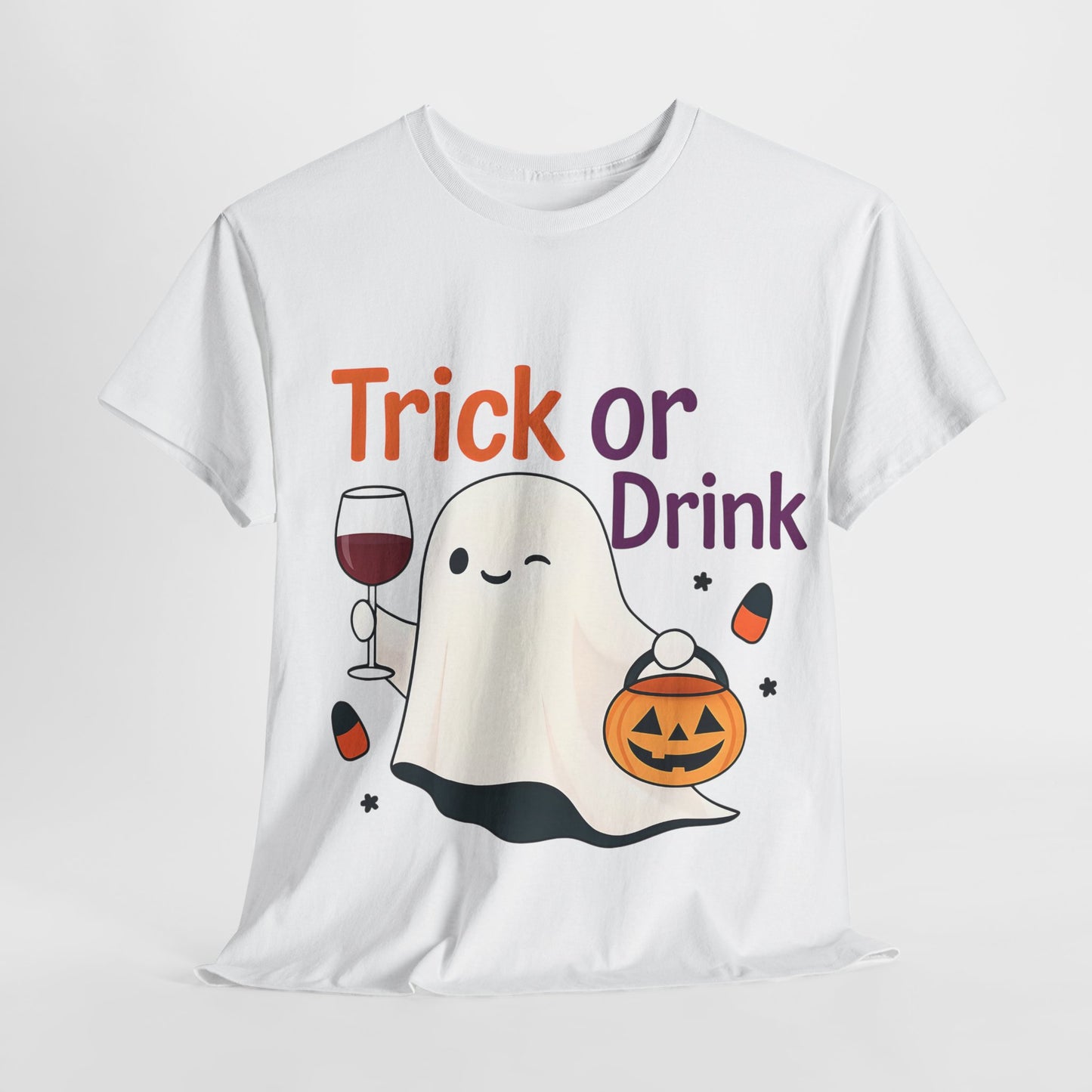 Halloween Ghost Tee, Fun Unisex Tee, Trick or Drink T-Shirt, Casual Halloween Apparel, Spooky Season Gift, Seasonal Humor Shirt