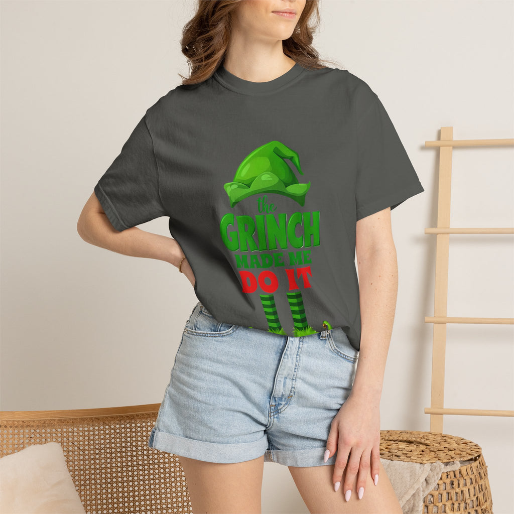 Graphite unisex T-shirt with green 'Grinch made me do it' front graphic