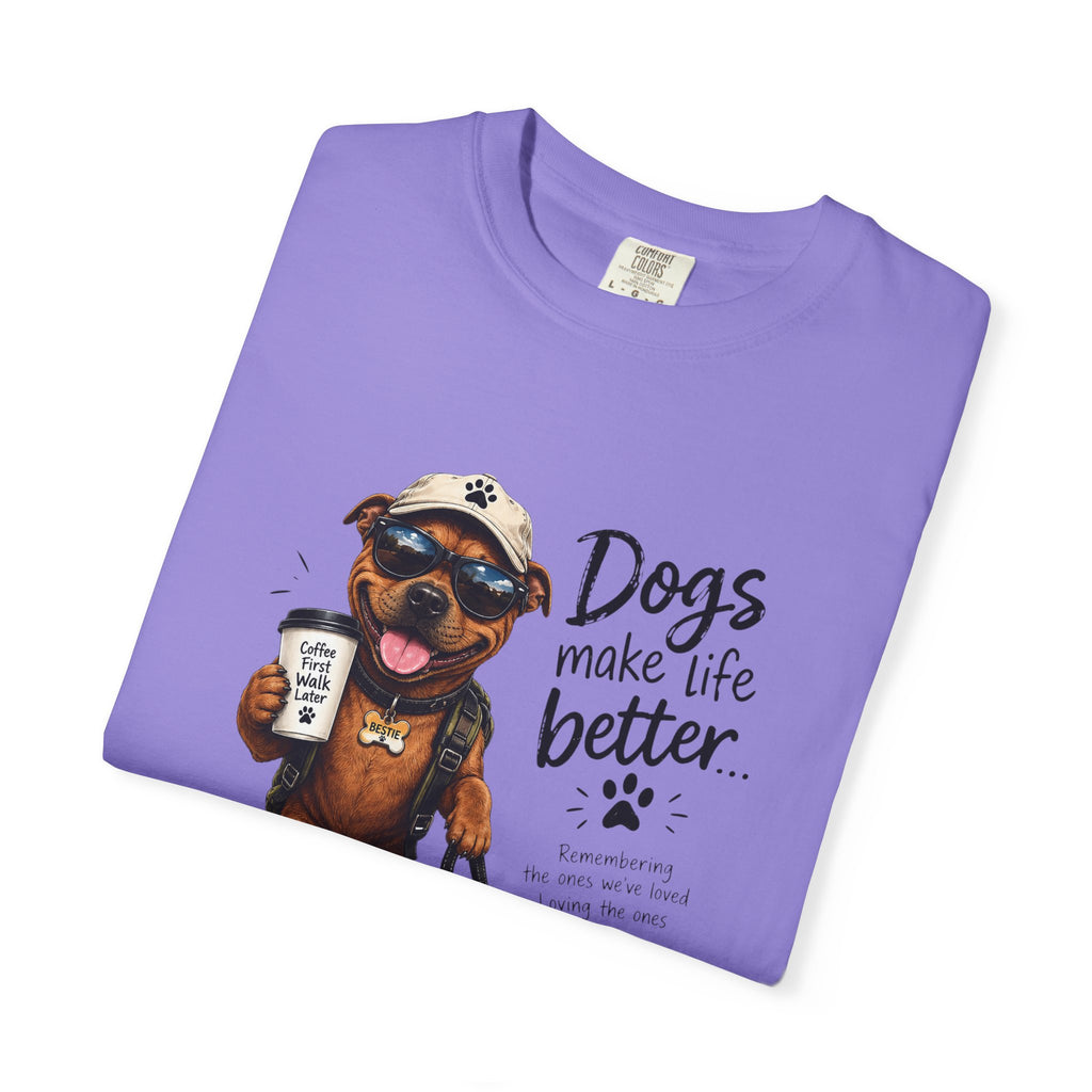 Dog Lovers Staffy T‑Shirt — "Dogs Make Life Better" Graphic Tee