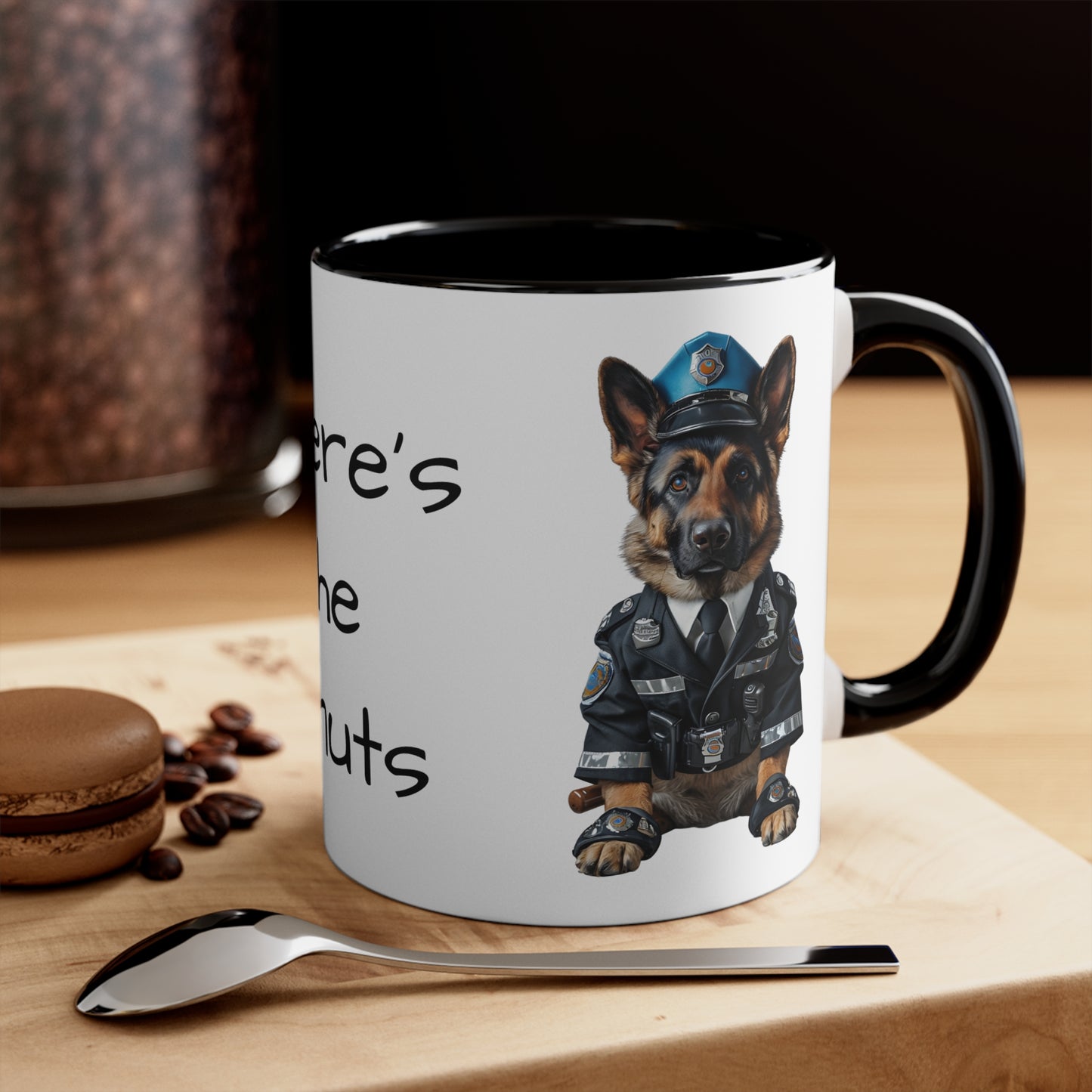 German Shepherd in Police Uniform Accent Mug Wheres the Donuts Fun Police Dog Design Dog Lover Gift