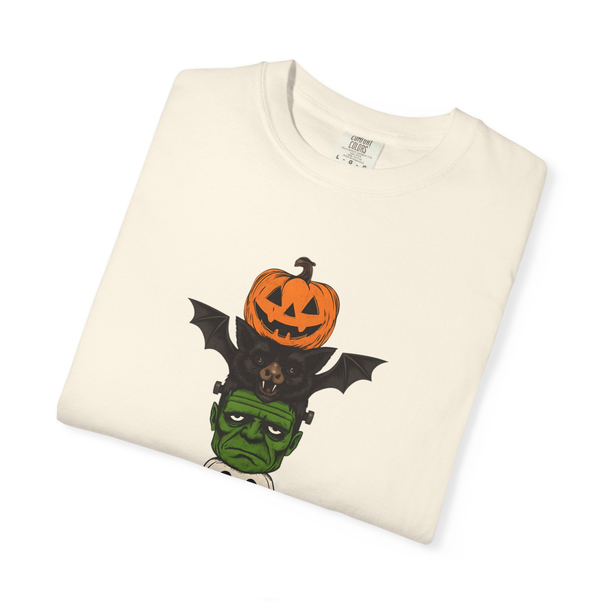 Halloween Totem Tee — Stacked Pumpkin, Bat, Frankenstein, Ghost & Prince of Darkness POP Graphic T-Shirt