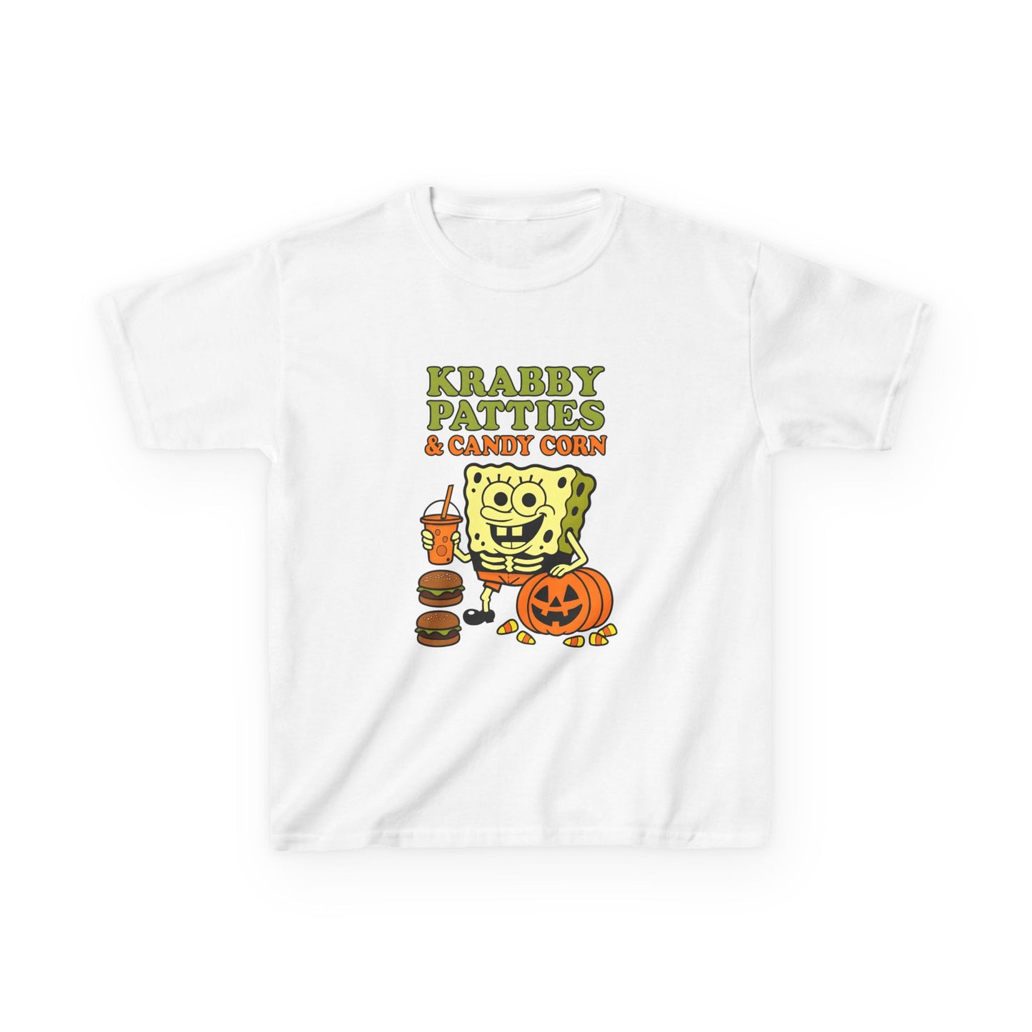Kids Halloween SpongeBob Tee, Krabby Patties Shirt, Funny Kids T-Shirt, Fall Costume Tee, Halloween Gift for Boys and Girls