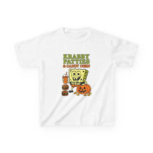 Kids Halloween SpongeBob Tee, Krabby Patties Shirt, Funny Kids T-Shirt, Fall Costume Tee, Halloween Gift for Boys and Girls