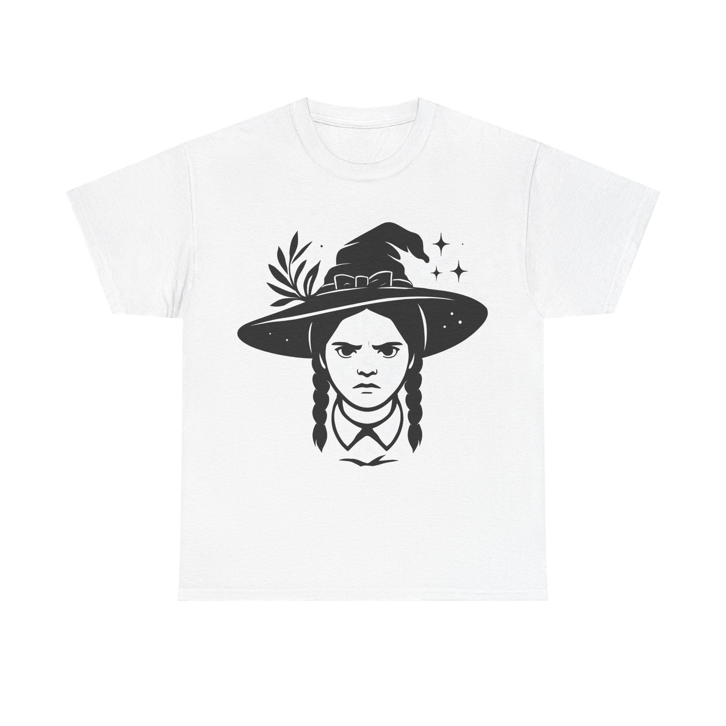 Wednesday-Inspired Unisex Heavy Cotton Tee, Witchy Charm Shirt, Halloween Apparel, Alternative Fashion, Gift for Fans, Casual Wear