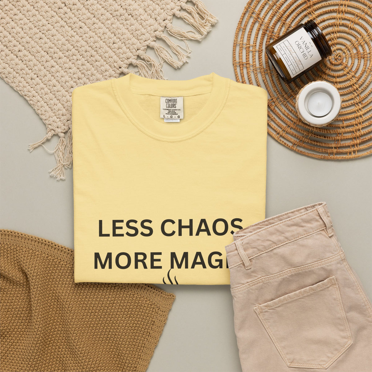 Less Chaos, More Magic T-Shirt — Cozy Coffee Cup Graphic Tee