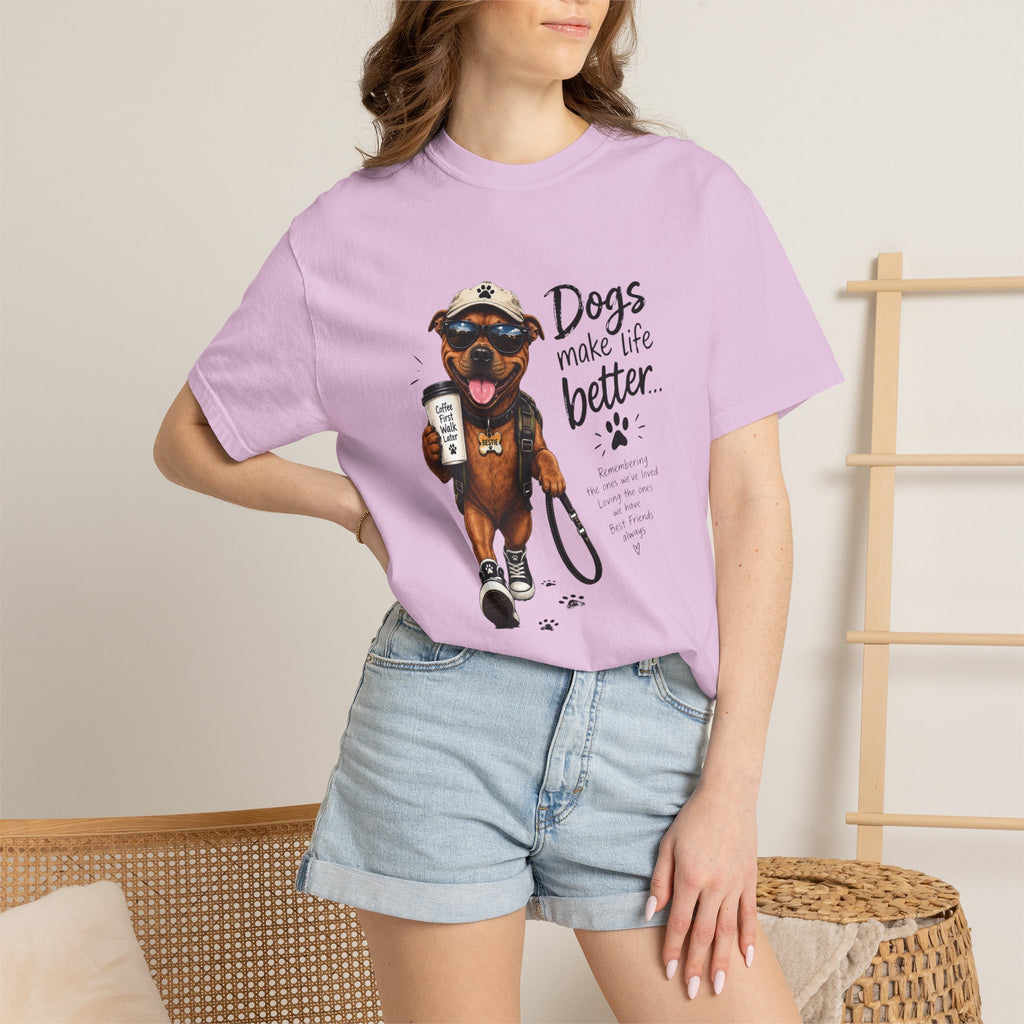 Dog Lovers Staffy T‑Shirt — "Dogs Make Life Better" Graphic Tee