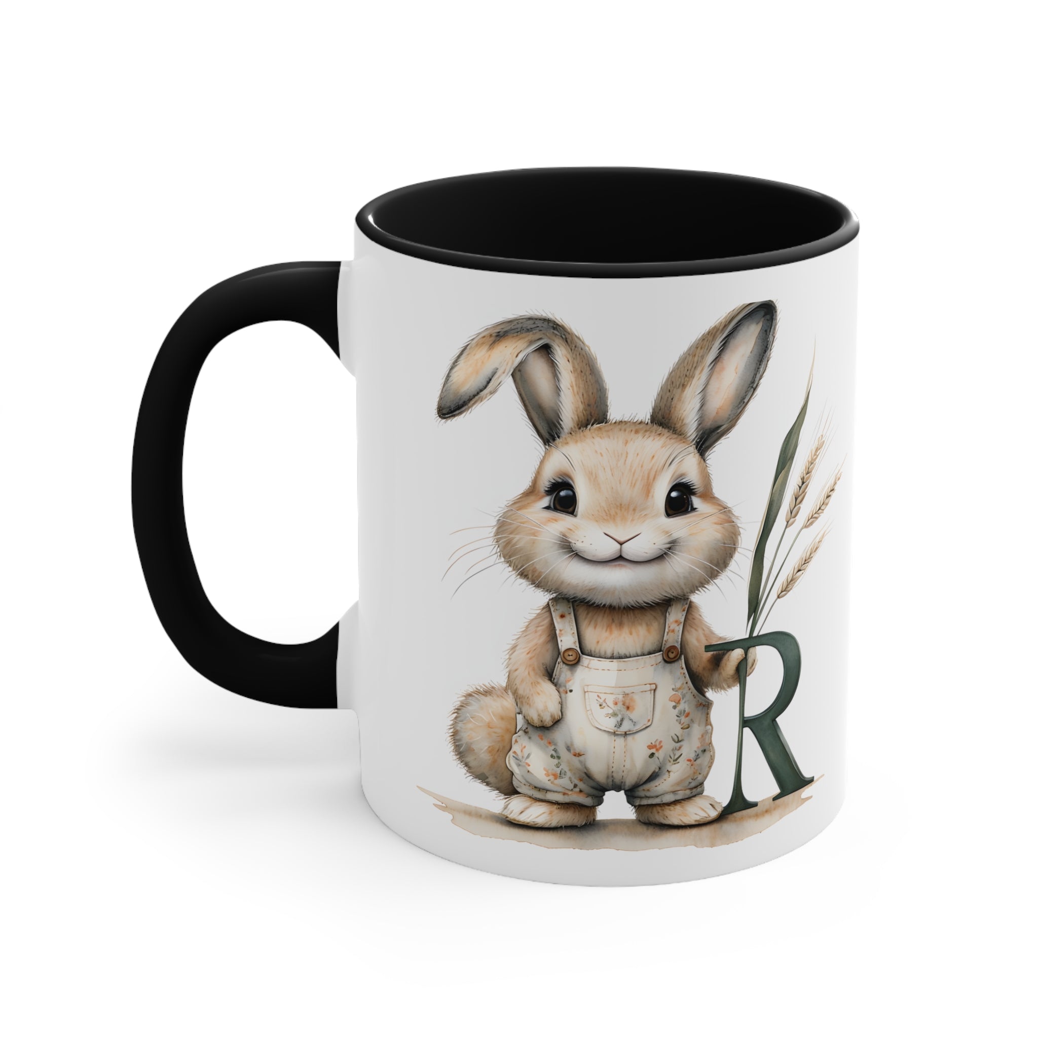 Whimsical Letter R Bunny Mug, Colorful Animal Coffee Cup for Easter, Cute Gift for Rabbit Lovers, Personalized Kitchen Decor, Fun Tea Mug