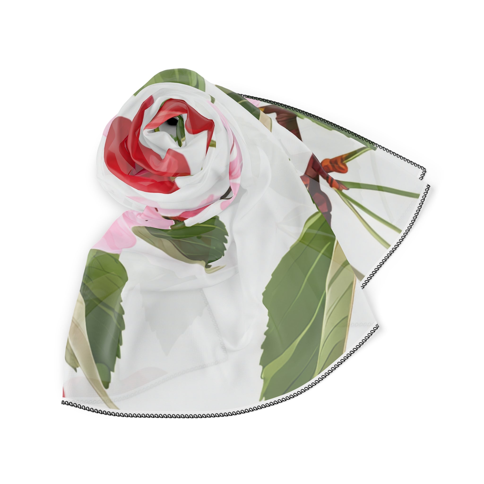 Cherry Blossom Pattern Silk-Look Scarf — Soft Floral Print