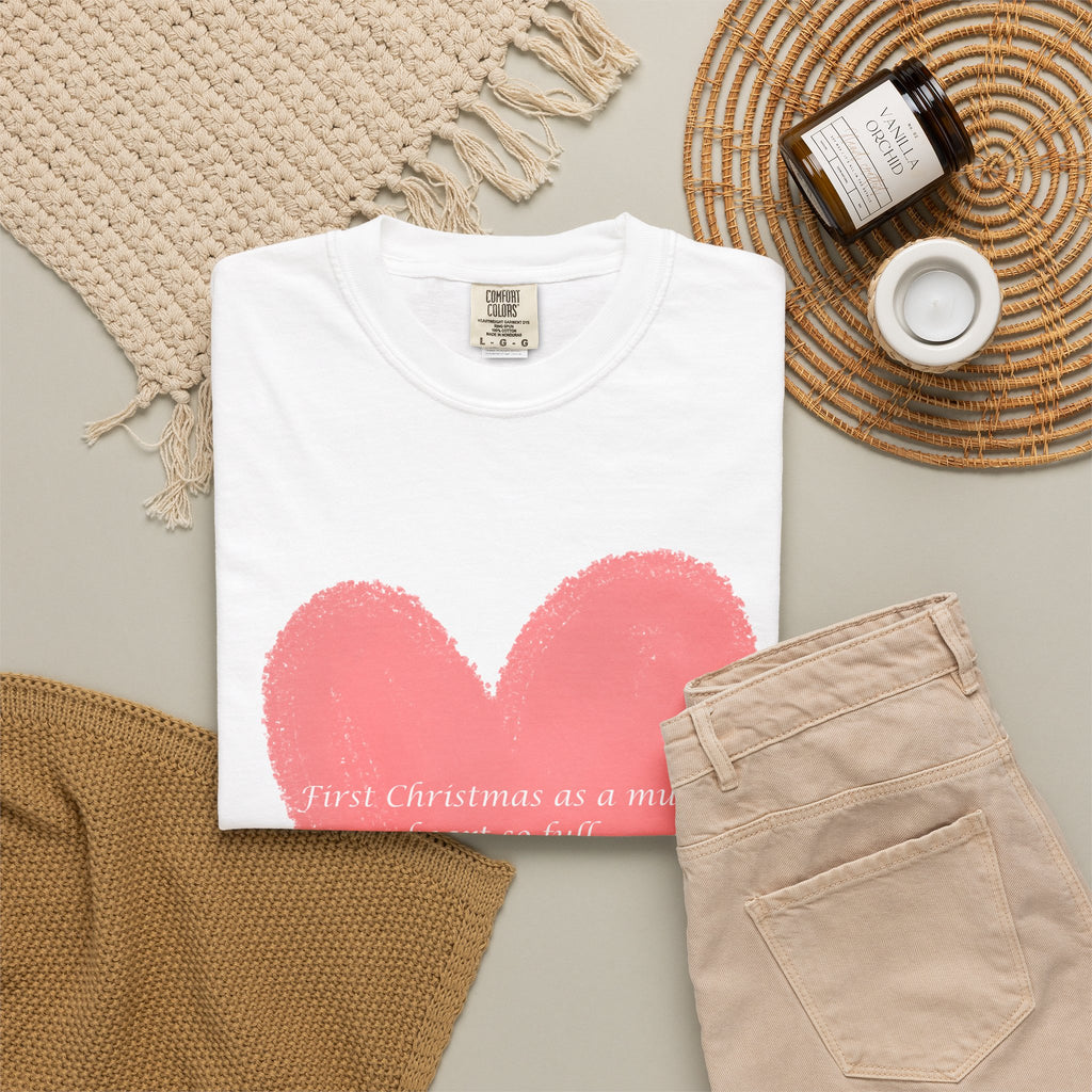 First Christmas as a Mum..Heart Brushstroke T‑Shirt — Pink Painted Heart Graphic Tee