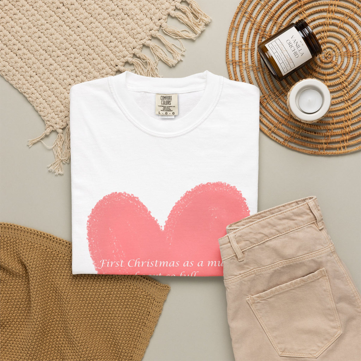 First Christmas as a Mum..Heart Brushstroke T‑Shirt — Pink Painted Heart Graphic Tee