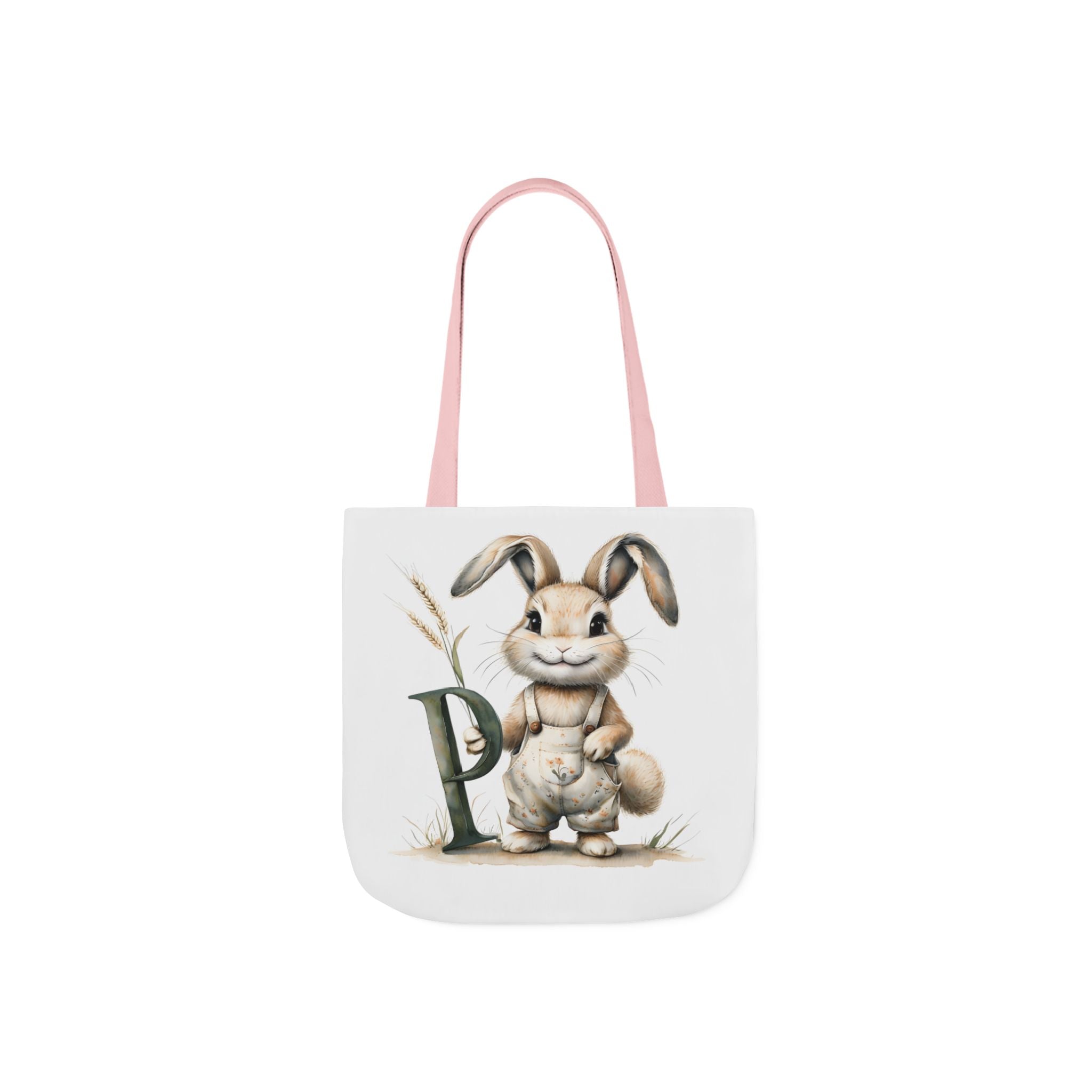 Cute Letter P Rabbit Canvas Tote Bag with 5-Colour Straps, Easter Gift, Eco-Friendly Shopping Bag, Kids Tote, Bunny Lover Bag, Spring Decor