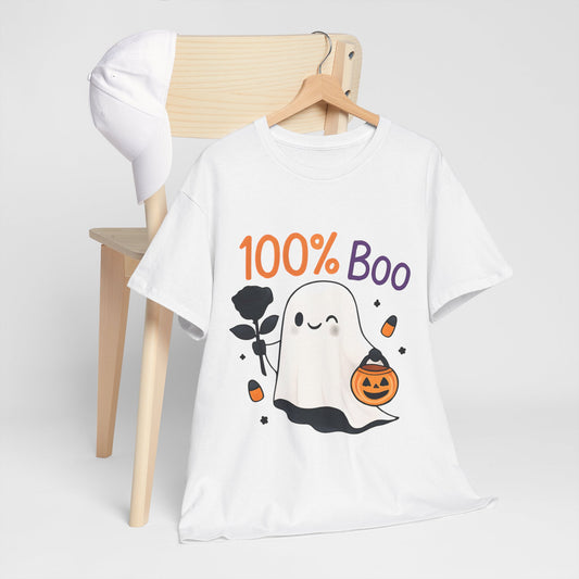 100% Boo Ghost Tee | Unisex Heavy Cotton Tee, Halloween Shirt, Casual Wear, Gift for Ghost Lovers, Cute Halloween Apparel