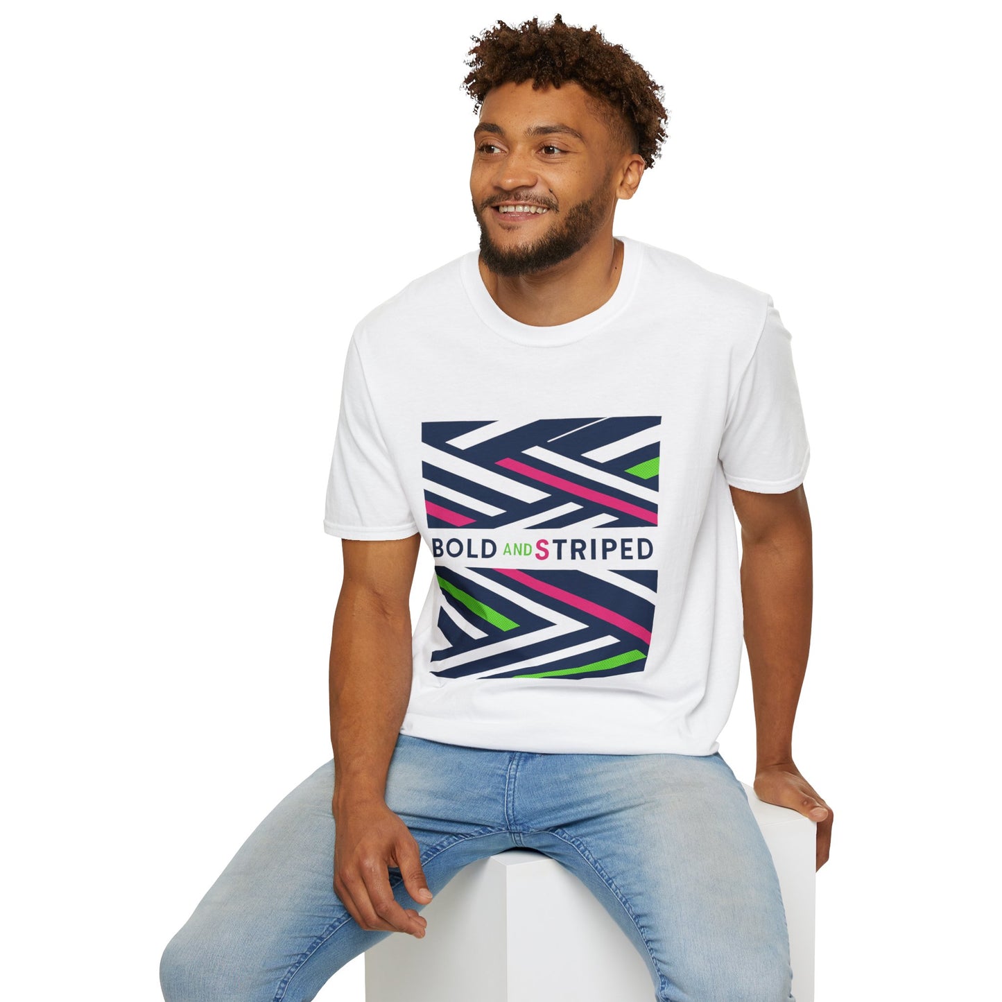 Bold and Striped Unisex Softstyle T-Shirt - Graphic Tee for Casual Wear, Gift for Him or Her, Birthday, Summer Fashion, Festival Outfit