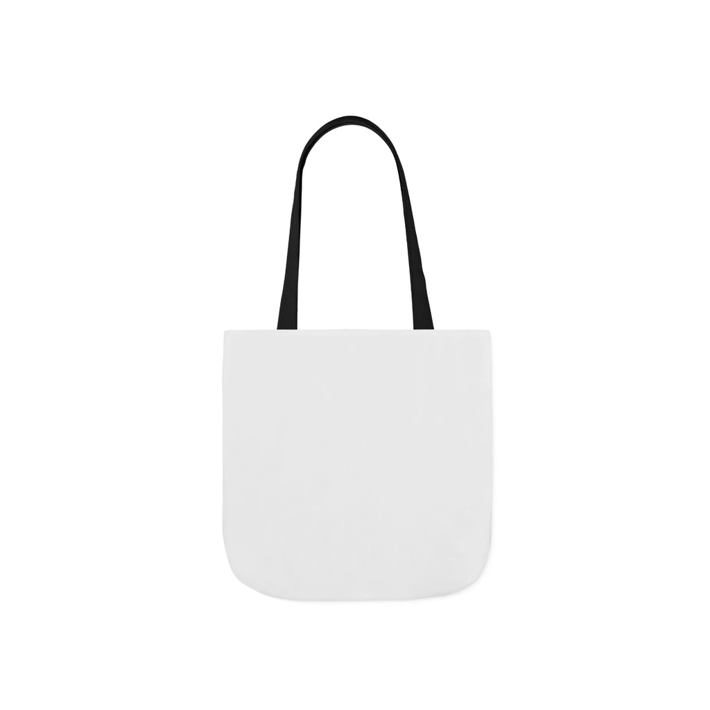 Canvas tote bag with plain white front and black shoulder straps