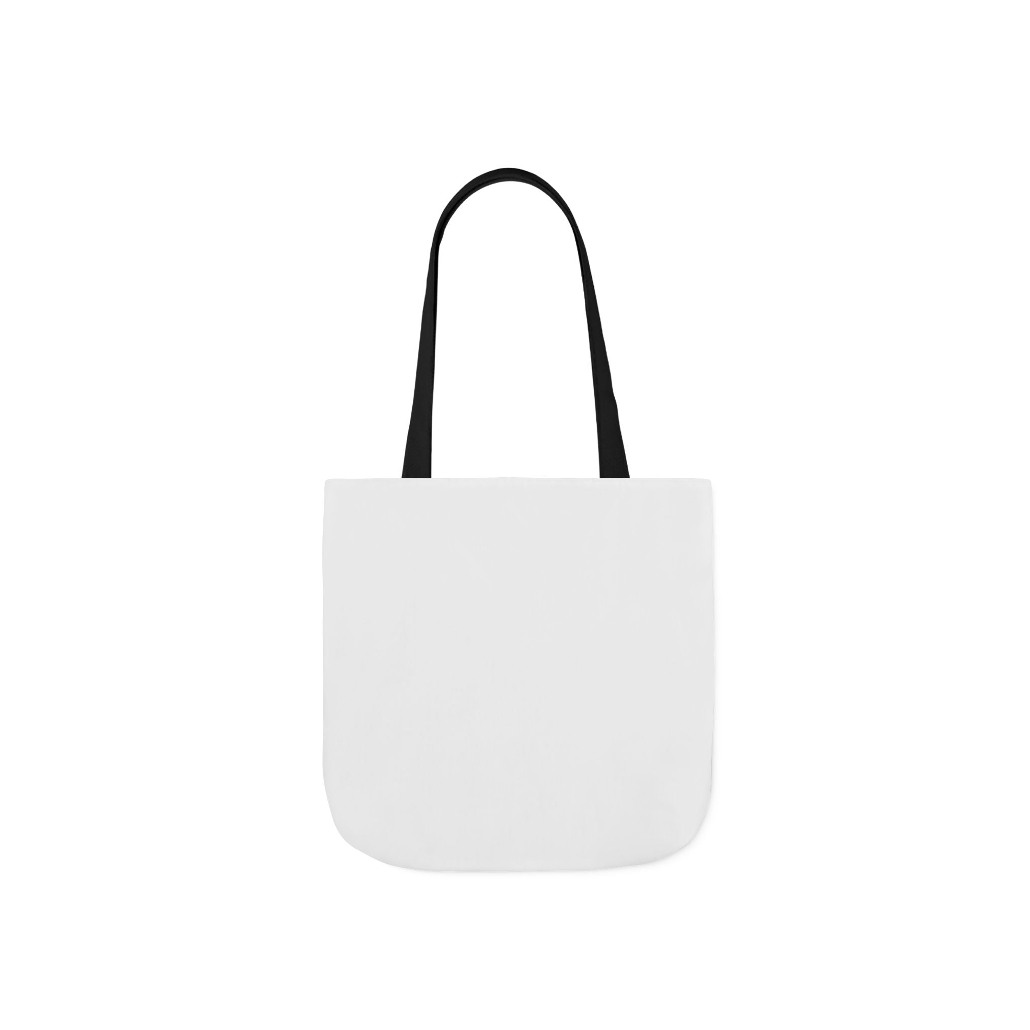 Canvas tote bag with plain white front and black shoulder straps