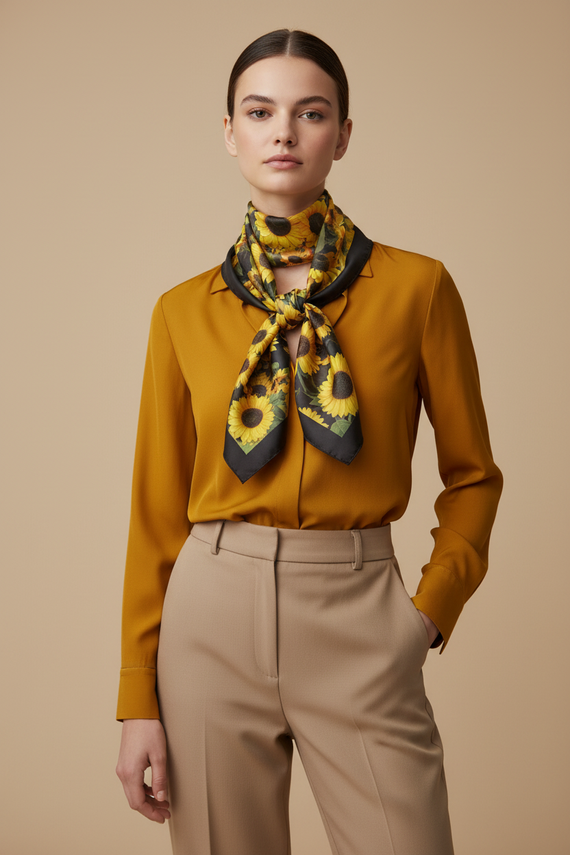 Lots of Sunflowers Poly Scarf — Lightweight Silk-Look Fashion Scarf