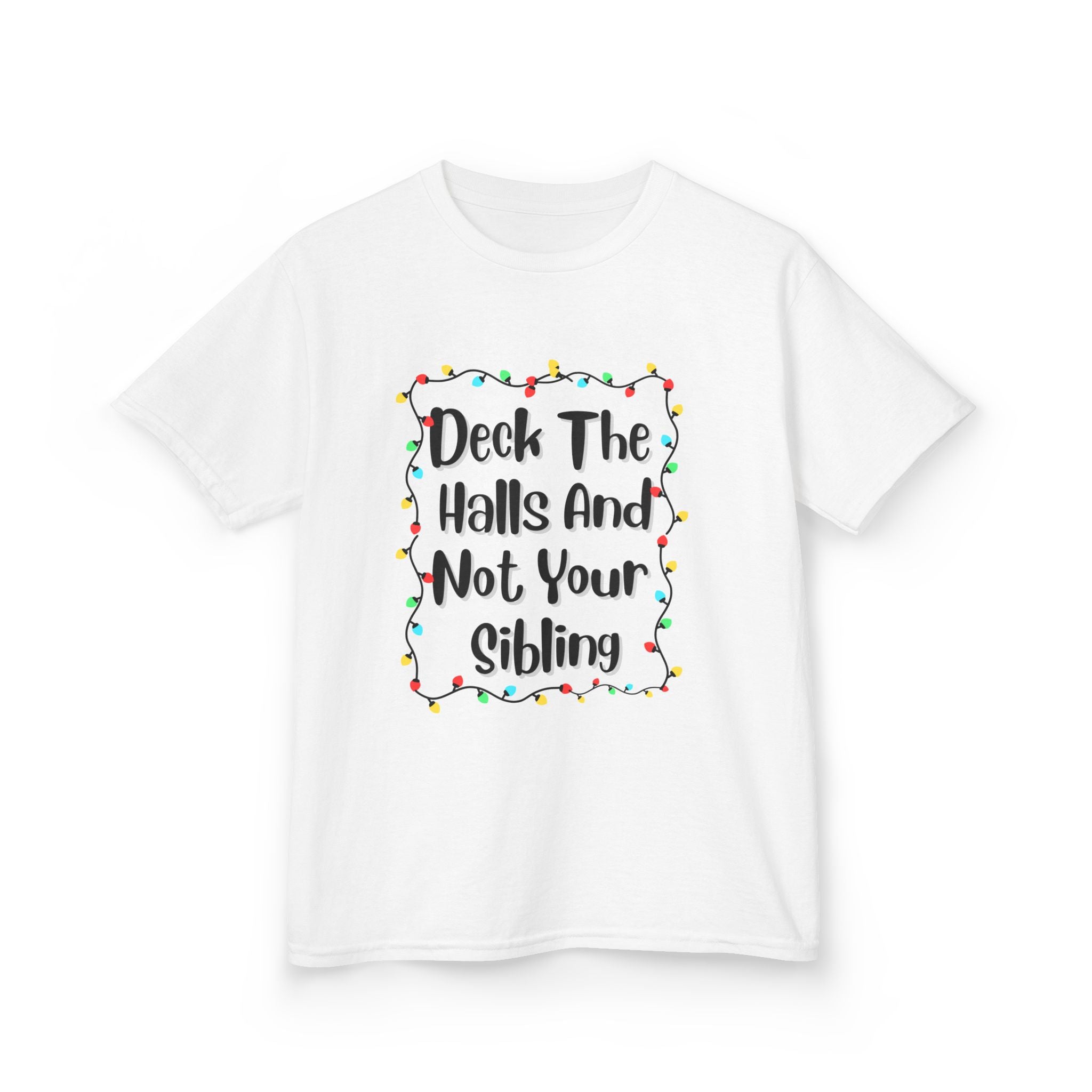 Kids Christmas tee in white with holiday quote wreath graphic on front