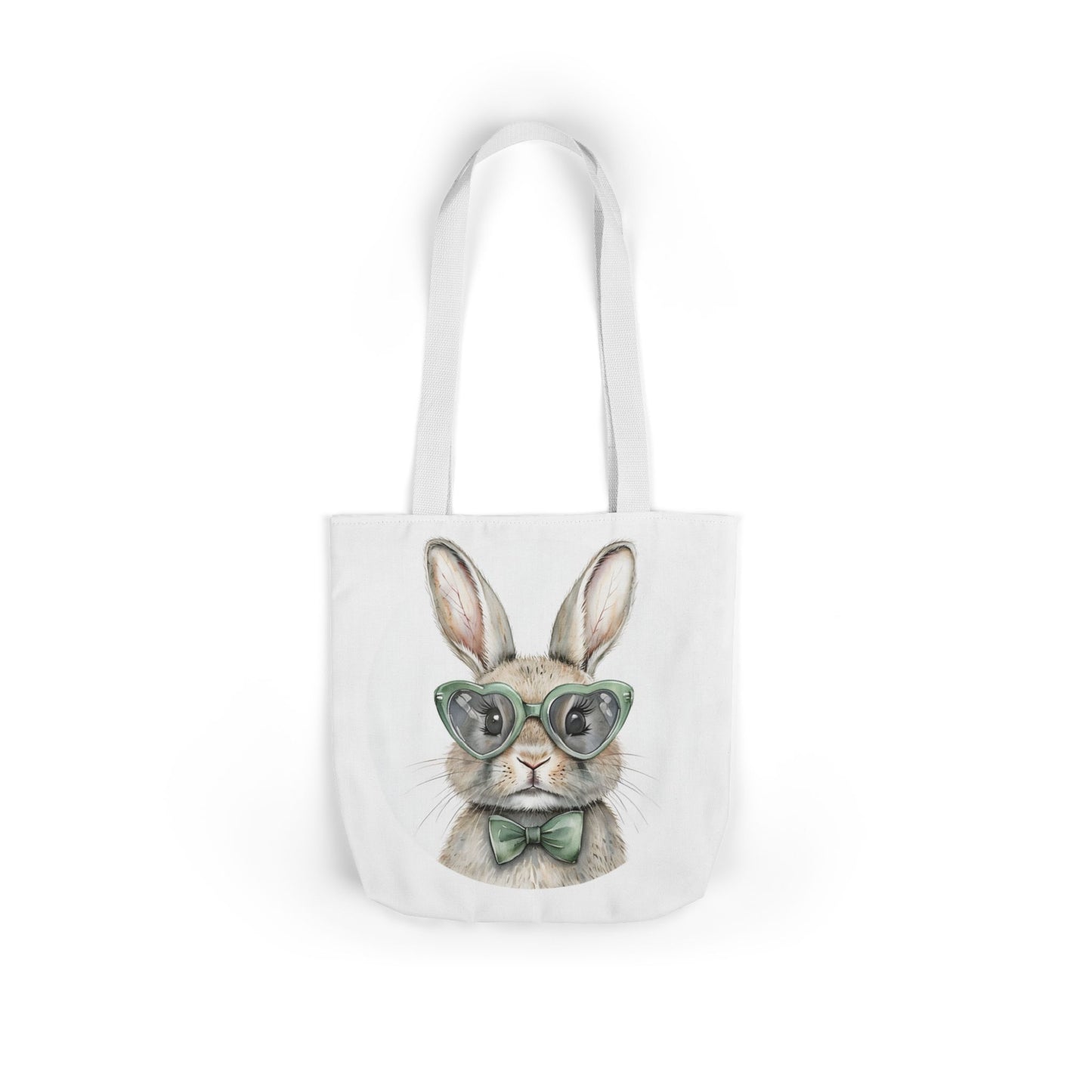 Playful Double Sided Bunny Canvas Tote Bag with 5-Color Straps, Eco-Friendly, Spring Gift, Perfect for Easter, Cute Animal Lover Bag