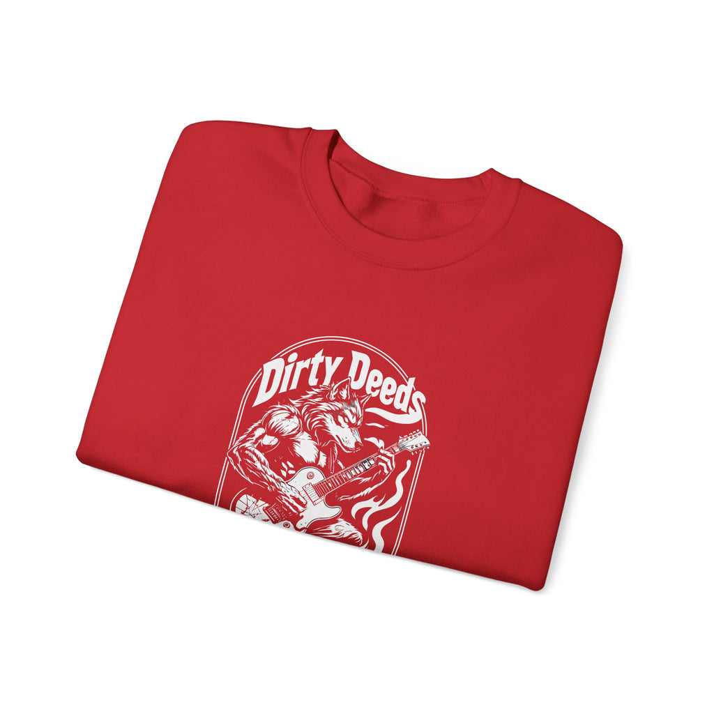 Crewneck Sweatshirt — 'Dirty Deeds Done Dirt Cheap' Retro Skull Graphic