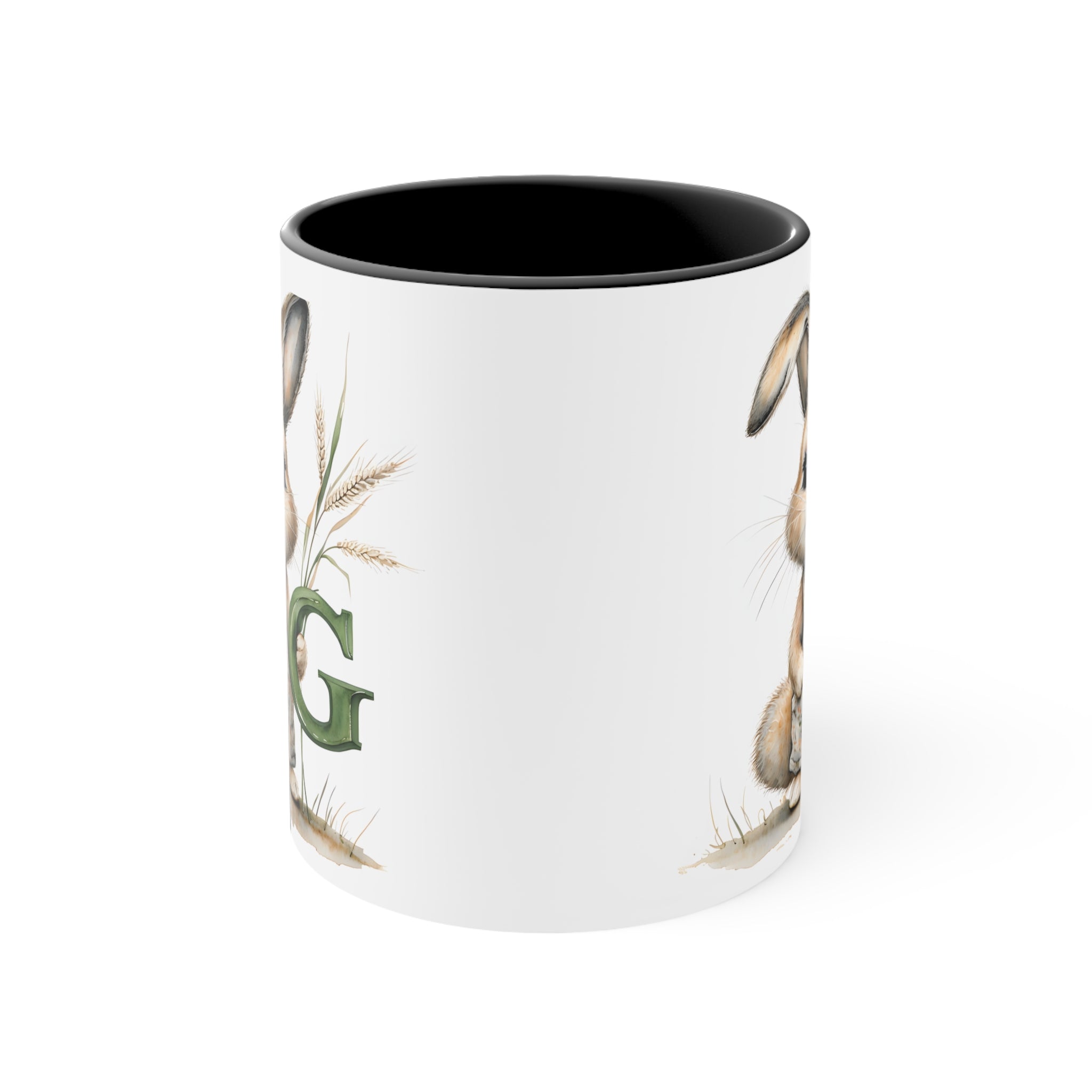 Whimsical Letter G Bunny Accent Mug, Perfect for Easter Mornings, Cute Gift for Kids, Animal Lover's Coffee Cup, Fun Spring Decor, Unique