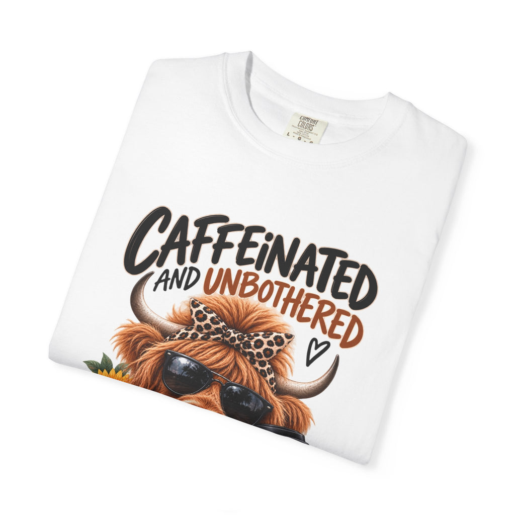 Caffeinated and Unbothered Dog T-Shirt — Cute Coffee Pup Graphic Tee