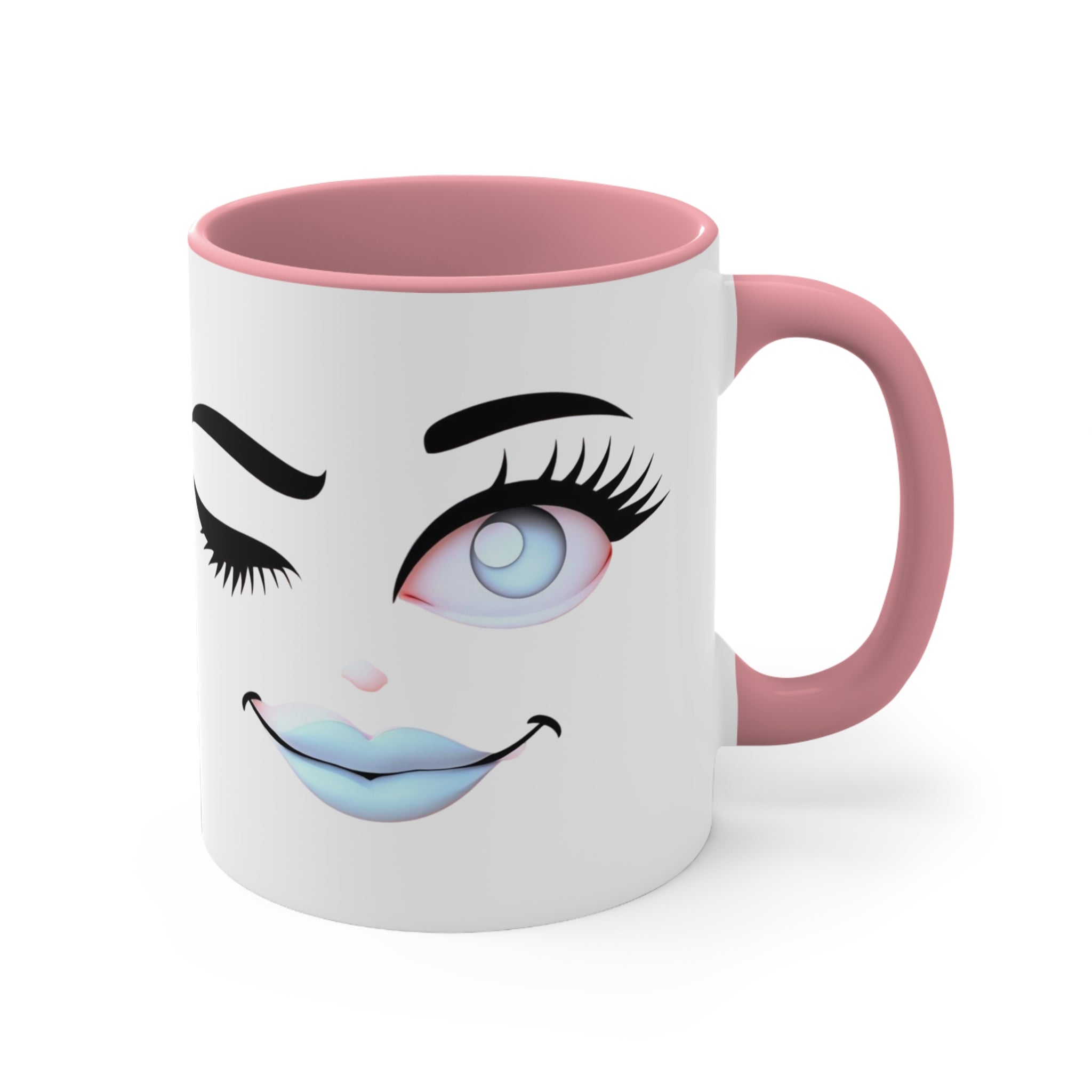 Winking PINK Quirky Face Outline Accent Mug 11oz
