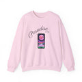 Light pink crewneck sweatshirt with “Paradise city” phone graphic on the front