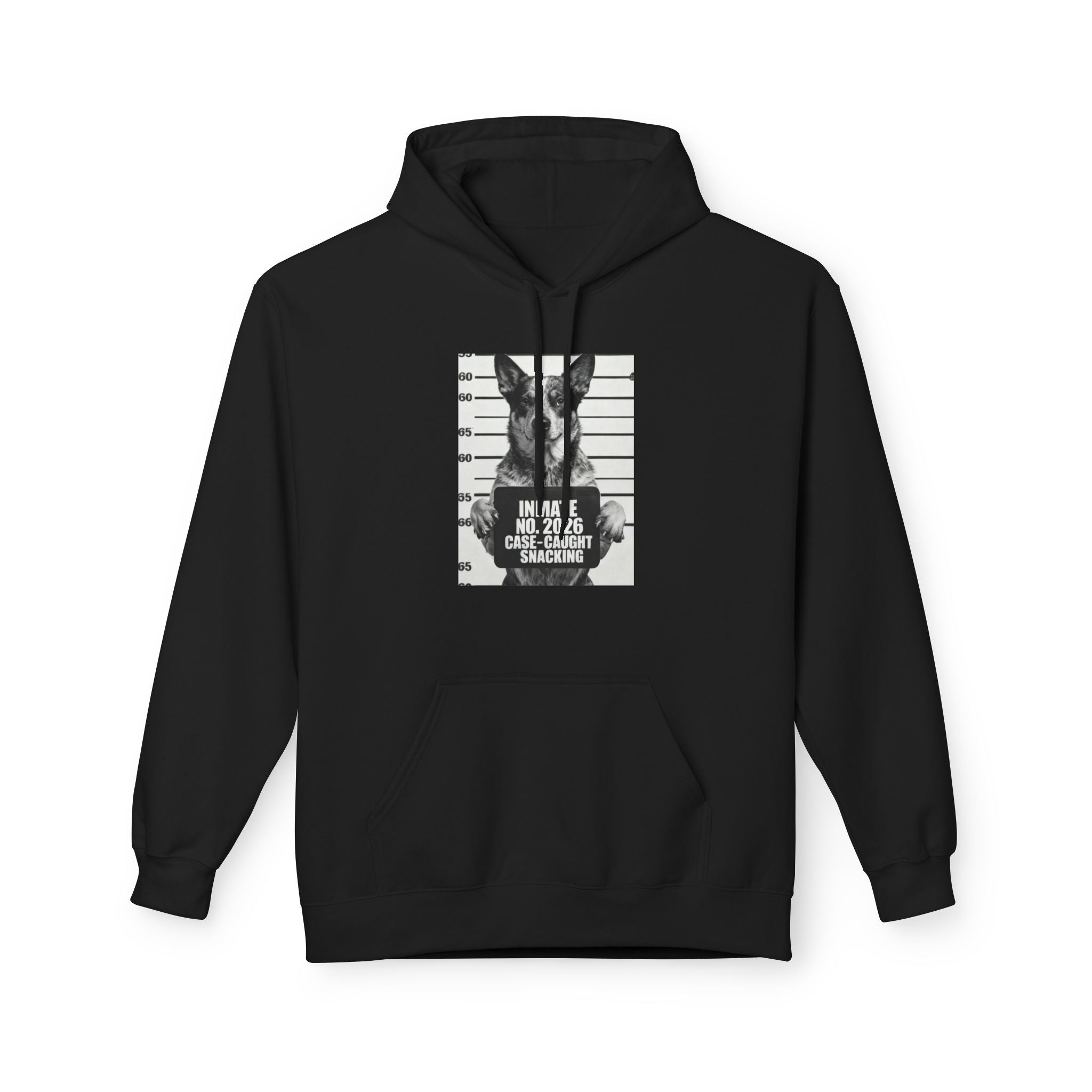Black hoodie with front graphic square print and kangaroo pocket