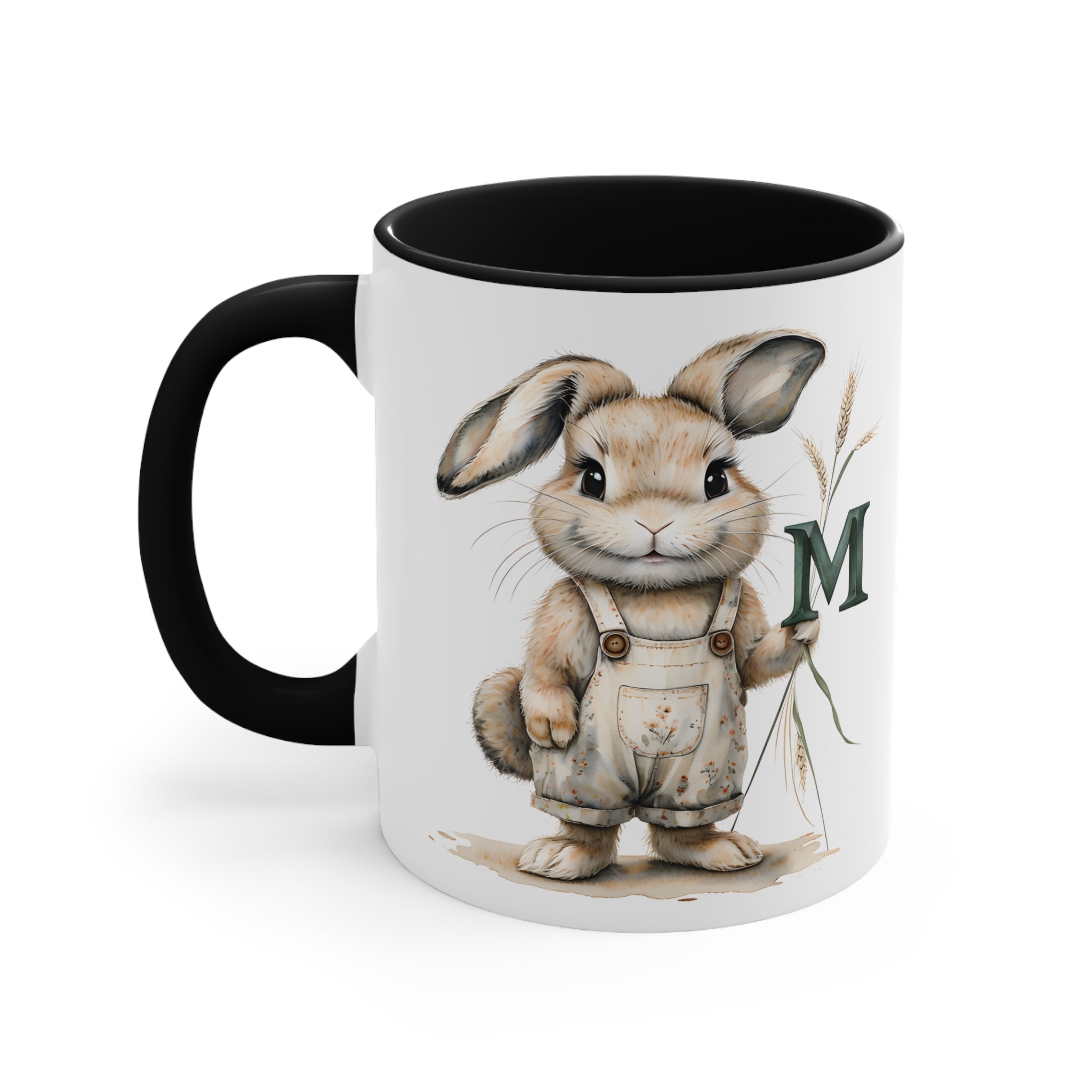 Charming Letter M Bunny Accent Mug, Cute Rabbit Design, Perfect Gift for Animal Lovers, Birthday, Easter, Coffee Lovers, Home Decor