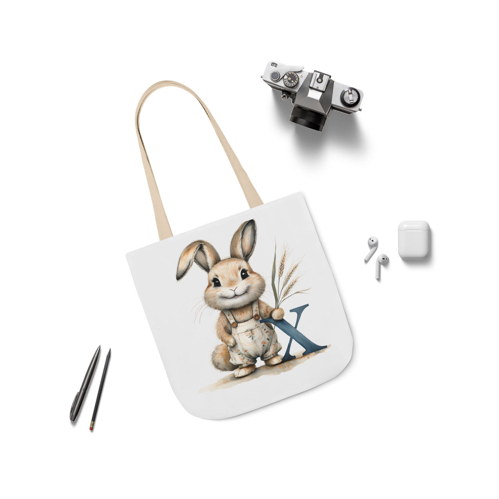 Cute Letter X Bunny Canvas Tote Bag with 5-Colour Straps, Ideal for Spring, Easter Gifts, Eco-Friendly Shopping, Animal Lovers, Cute Designs