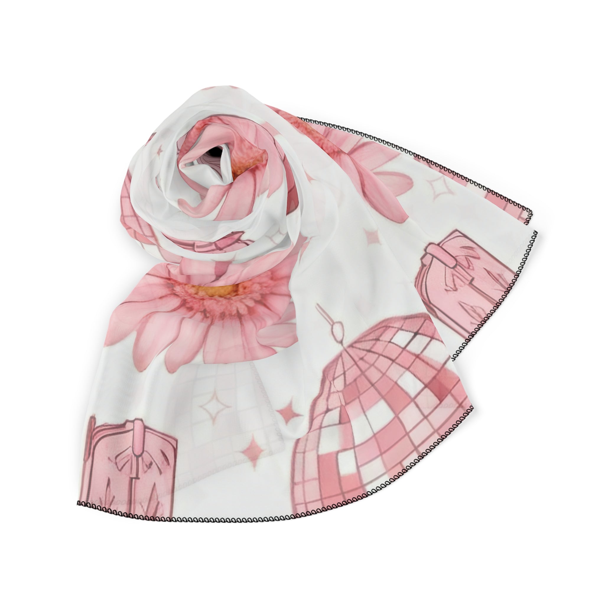 Delicate  Daisies, Cowboy Hats & Boots Silk-Look Scarf — Western Print Poly Scarf
