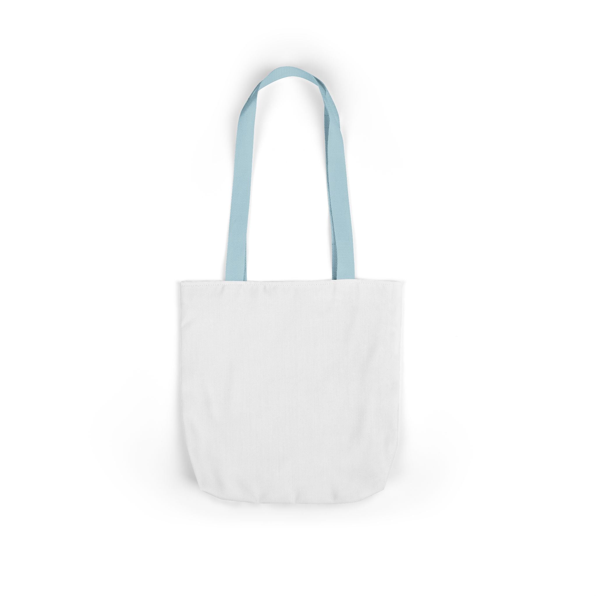 Bunny canvas tote bag with light blue strap and white front panel with rabbit print