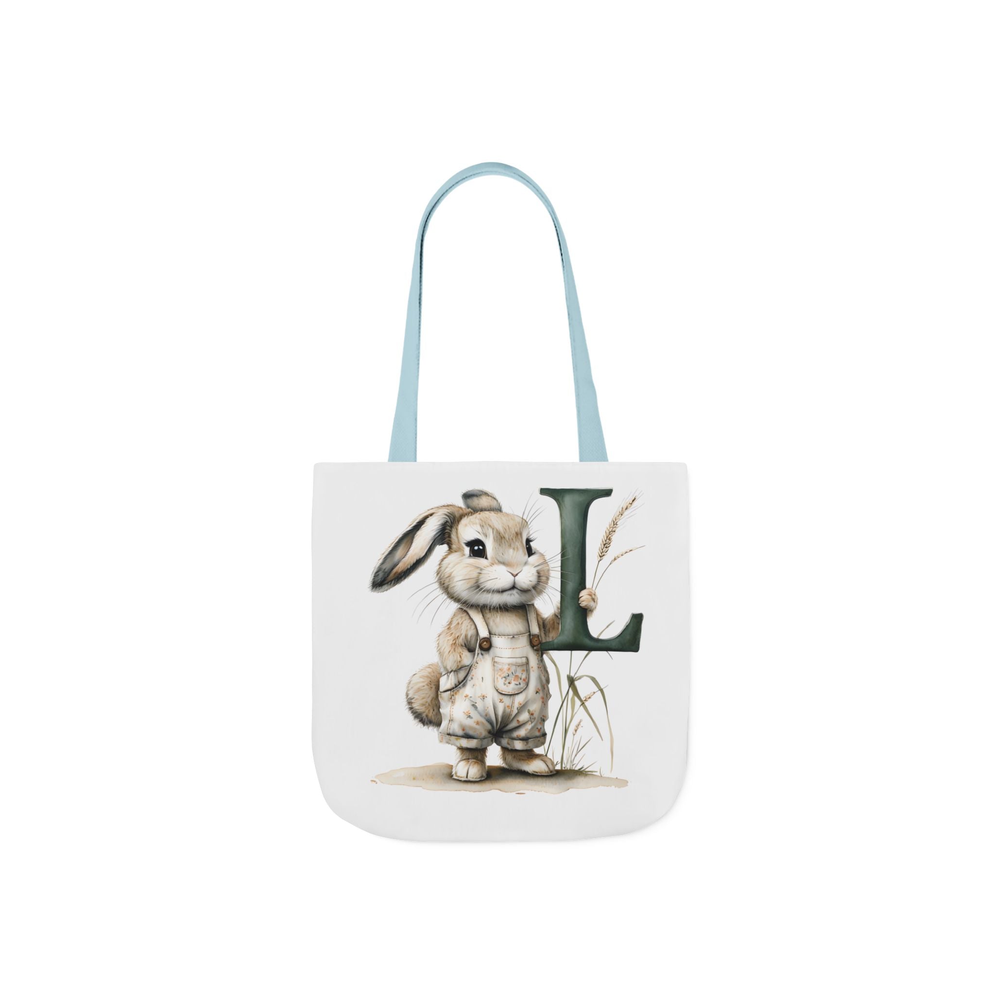 Adorable Letter L Bunny Canvas Tote Bag with 5-Colour Straps, Cute Eco-Friendly Bag, Spring Gift, Child-Friendly Tote, Easter Decor