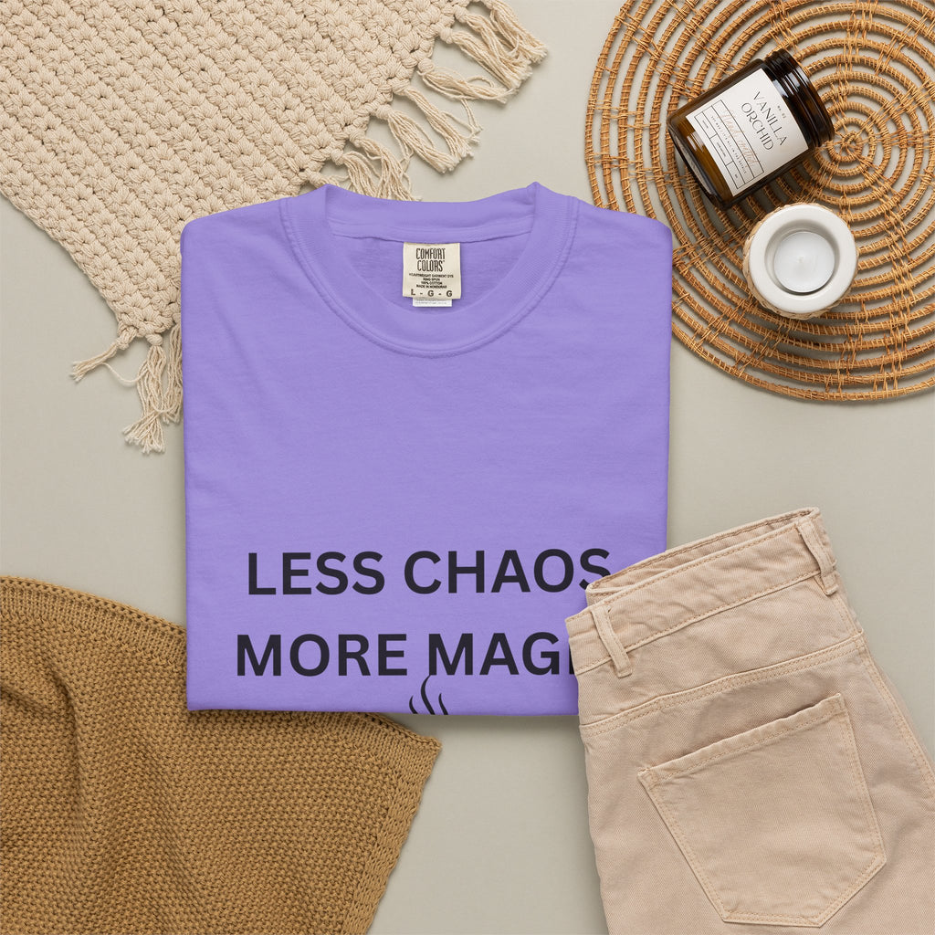 Less Chaos, More Magic T-Shirt — Cozy Coffee Cup Graphic Tee