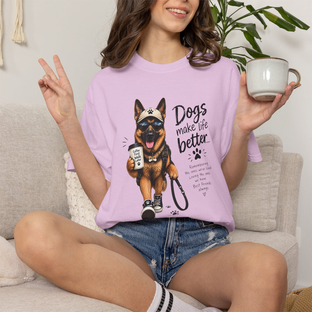 Dog Lovers German Shepherd T‑Shirt — "Dogs Make Life Better" Graphic Tee
