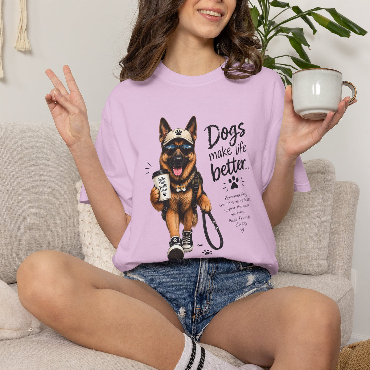 Dog Lovers German Shepherd T‑Shirt — "Dogs Make Life Better" Graphic Tee