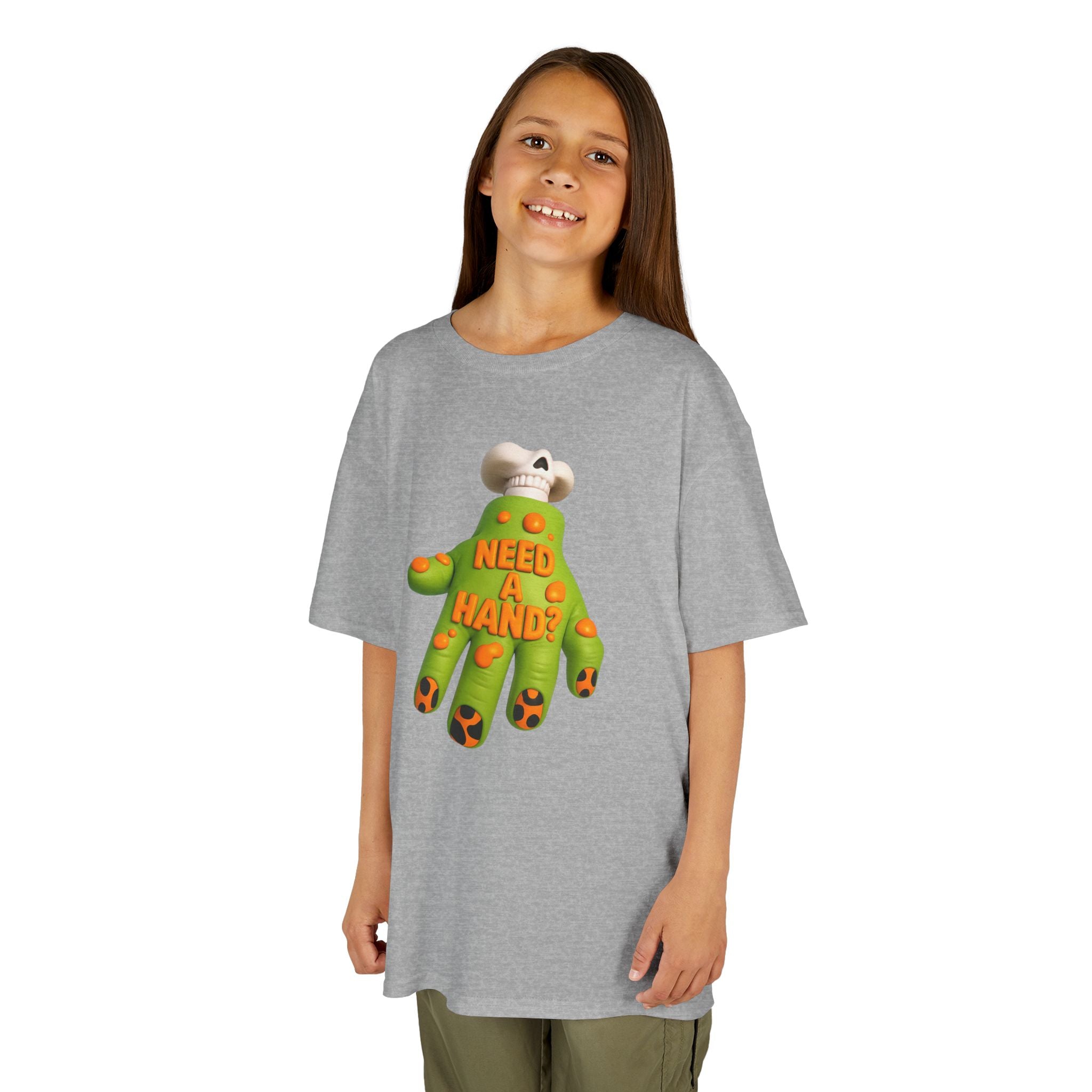 Kids — Cute Green Hand Plush Design with “I Need a Hand” Text