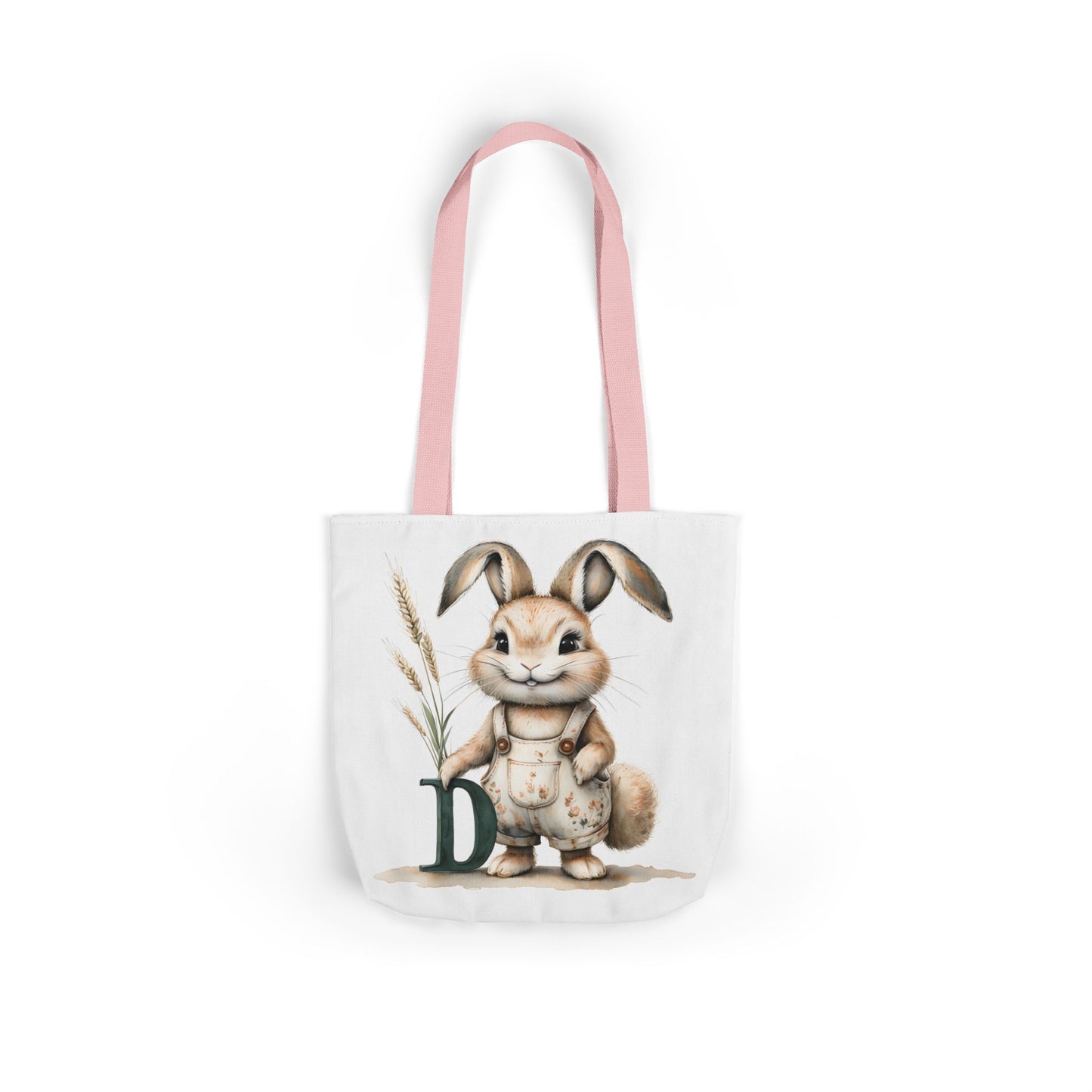 Adorable Letter D Bunny Canvas Tote Bag, Spring Shopping, Easter Gift, Personalized Reusable Bag, Cute Animal Lover Tote, Eco-Friendly Bag