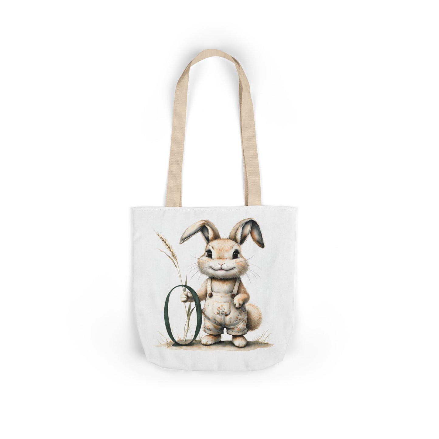 Whimsical Letter O Bunny Canvas Tote Bag, Eco-Friendly Shopping Bag, Easter Gift, Farmhouse Decor, Reusable Grocery Tote