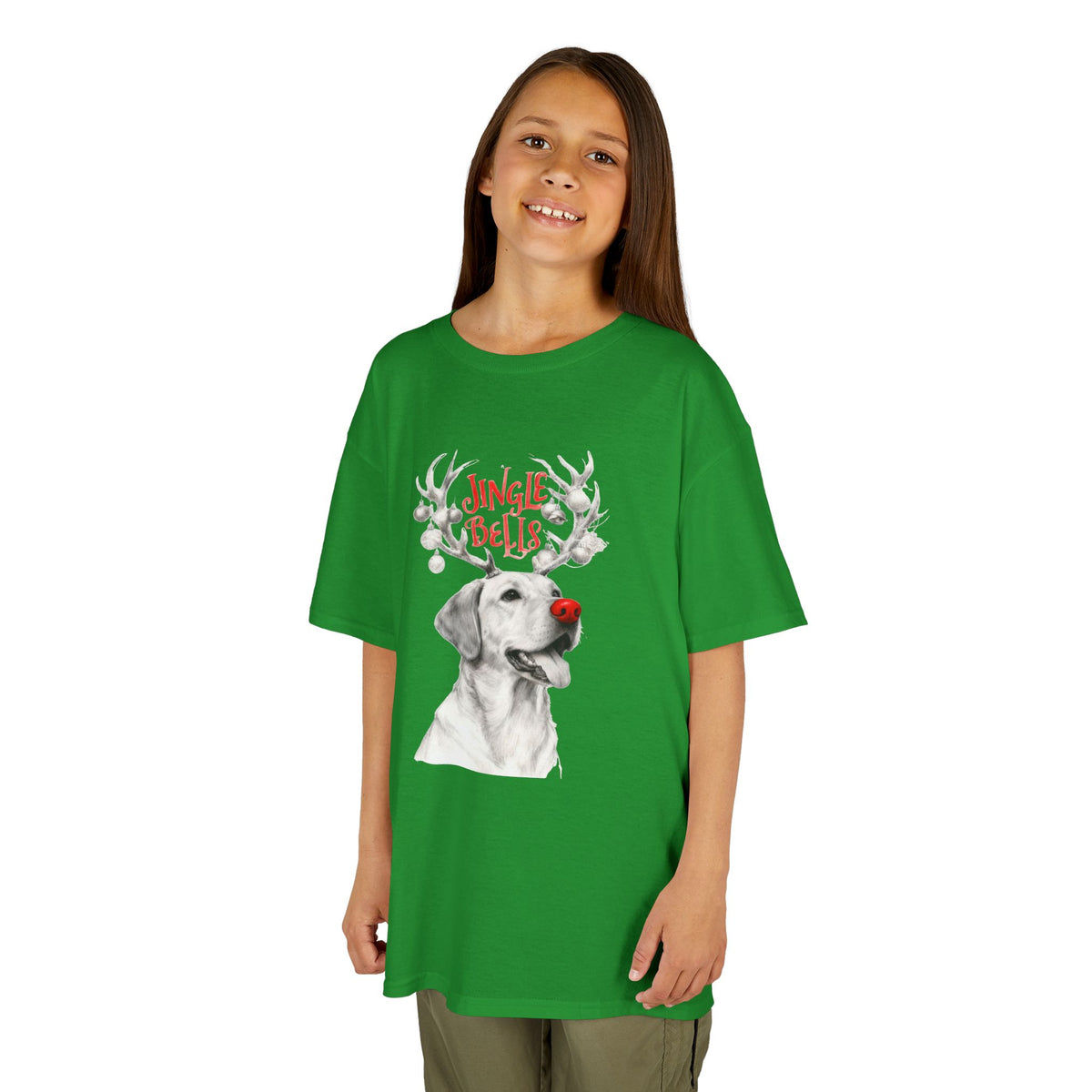 Kids T-Shirt — 'Jingle Bells' Reindeer Dog Christmas Tee