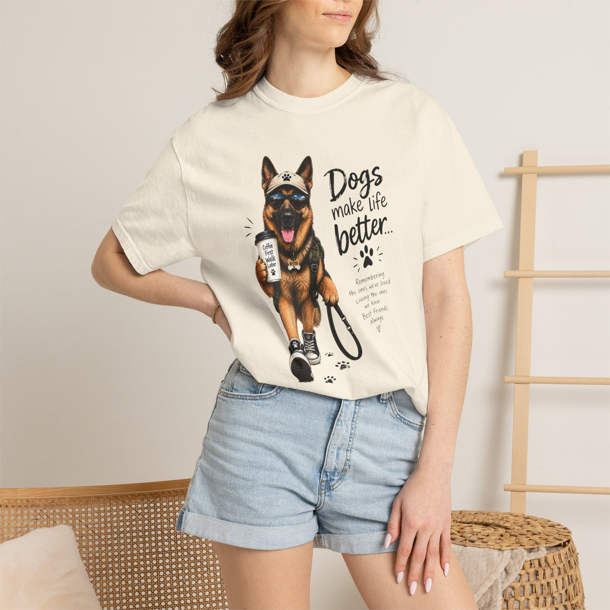 Dog Lovers German Shepherd T‑Shirt — "Dogs Make Life Better" Graphic Tee