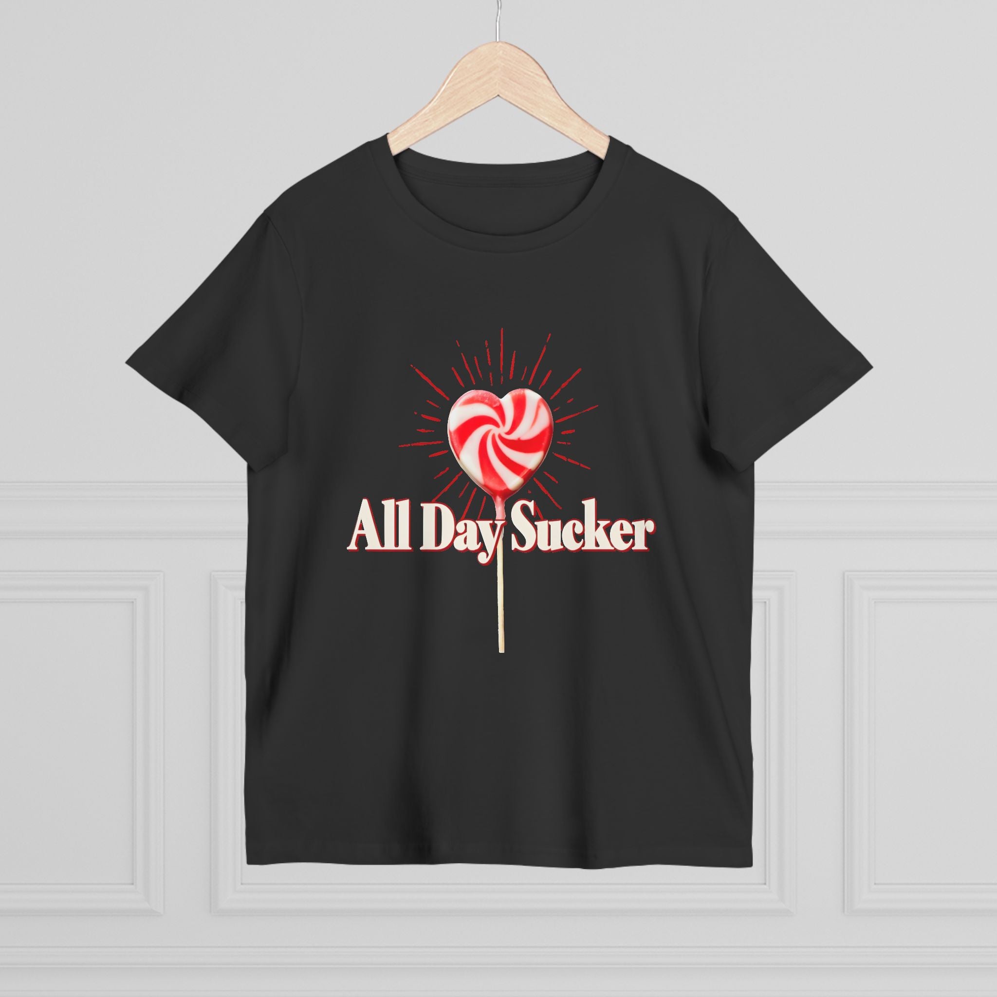 Maple Tee, Valentines Day Lollipop Women's Graphic Shirt, Heart Candy Top